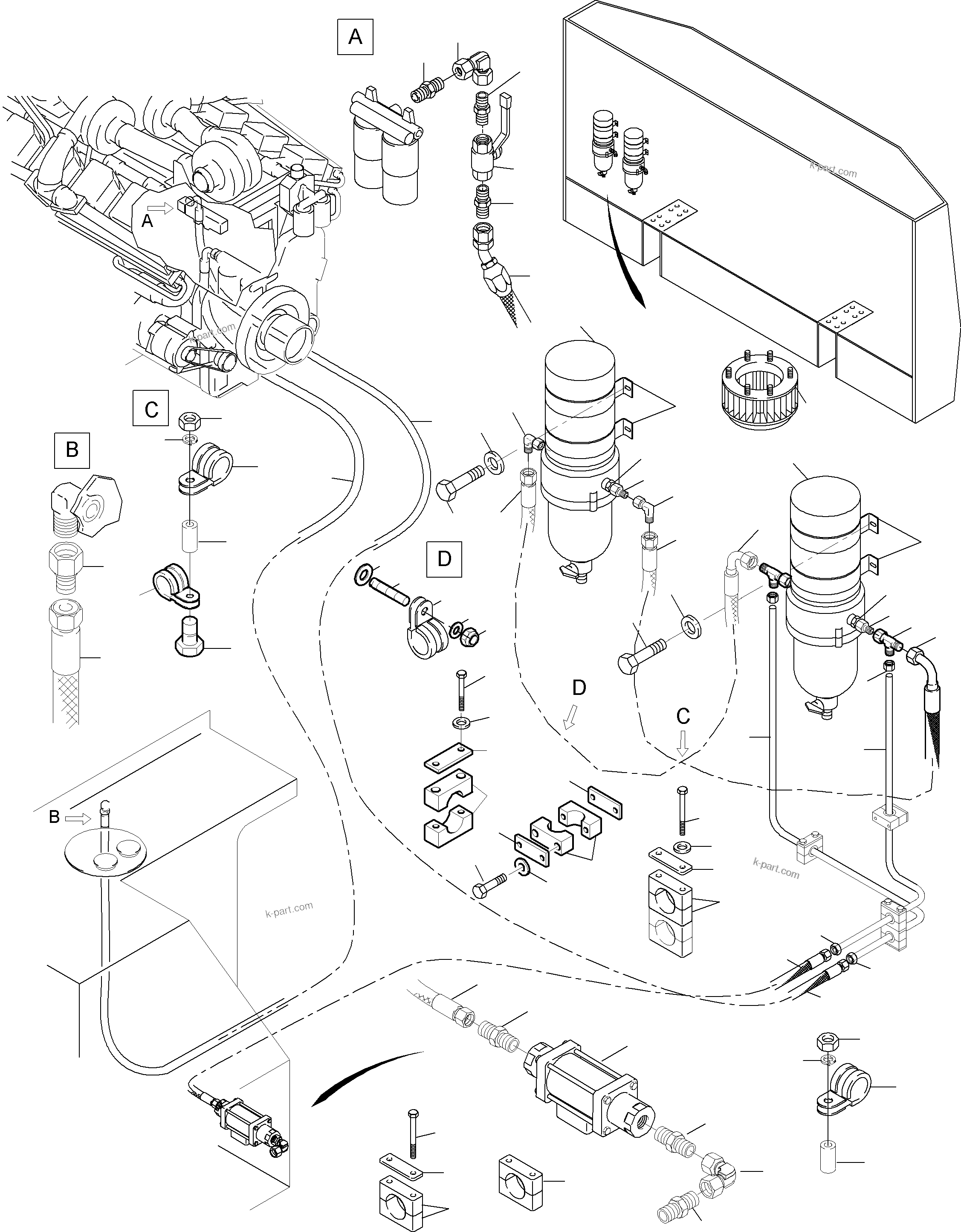 Komatsu parts book diagram for PC3000-6 S/N 46188: FUEL LINES WITH 2 SEPARATOR
