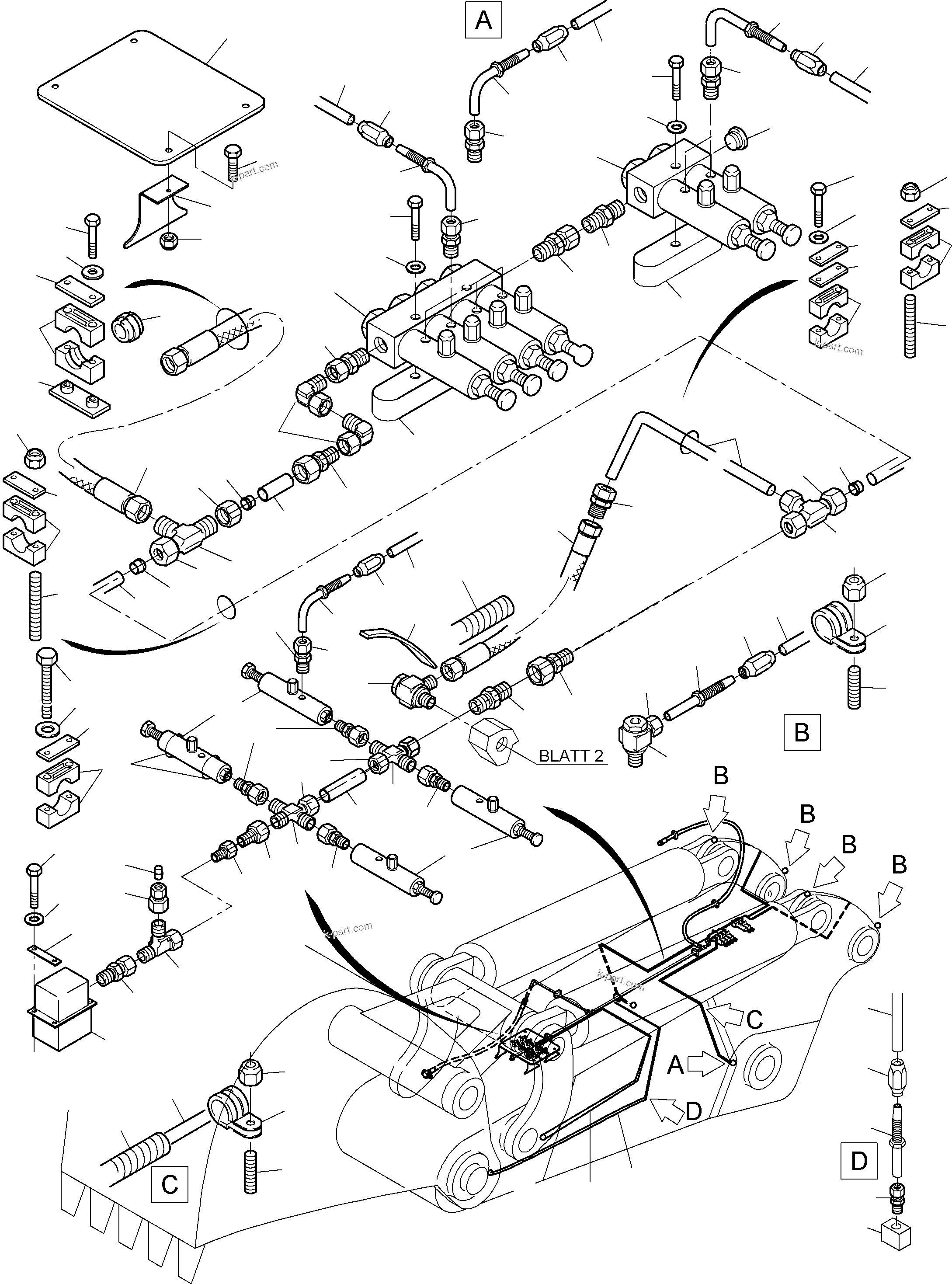 Komatsu parts book diagram for PC3000-6 S/N 46188: STICK - LUBRICATION 4,0 M