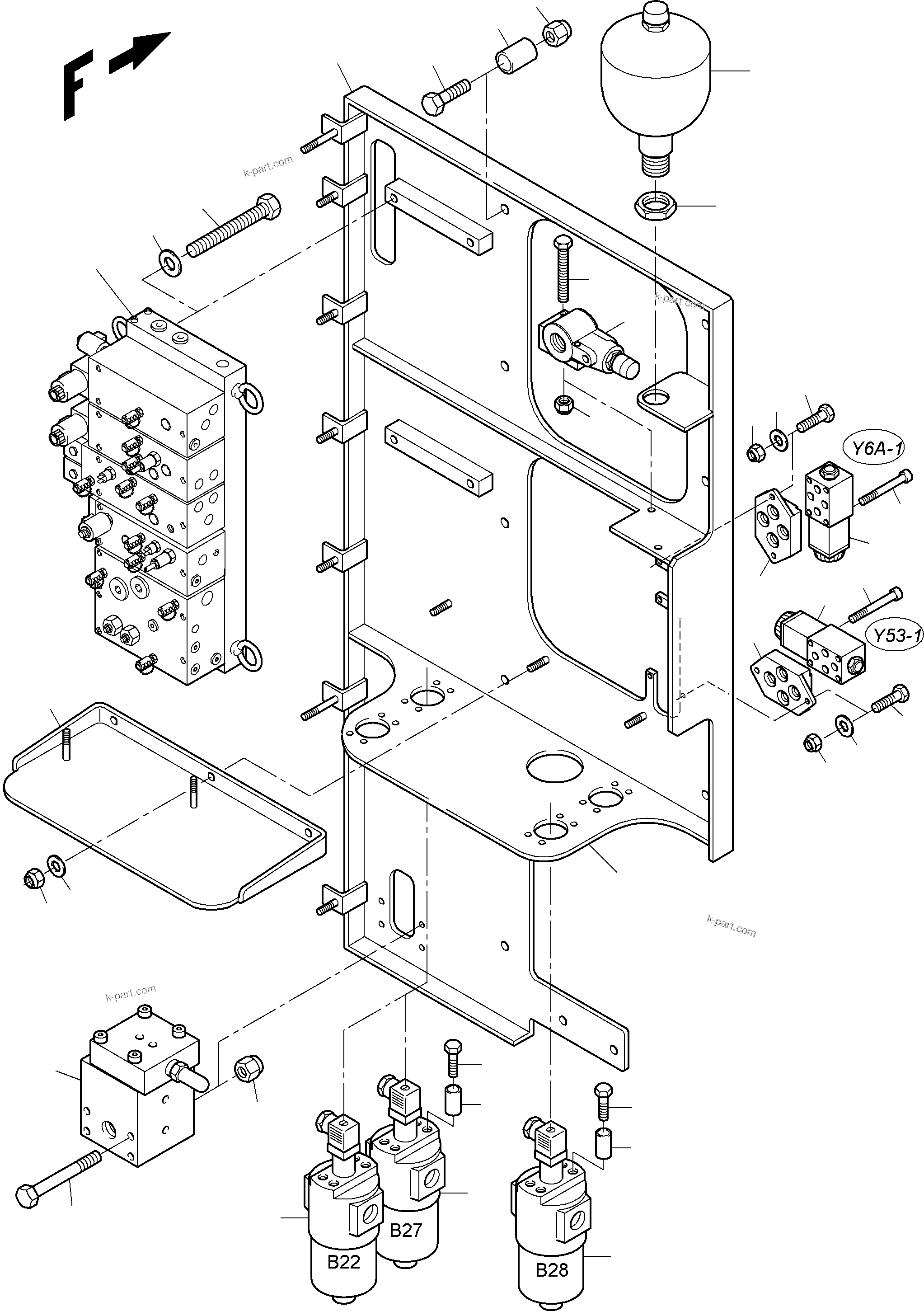 Komatsu parts book diagram for PC3000-6 S/N 46188: CONTROL- AND FILTER PLATE