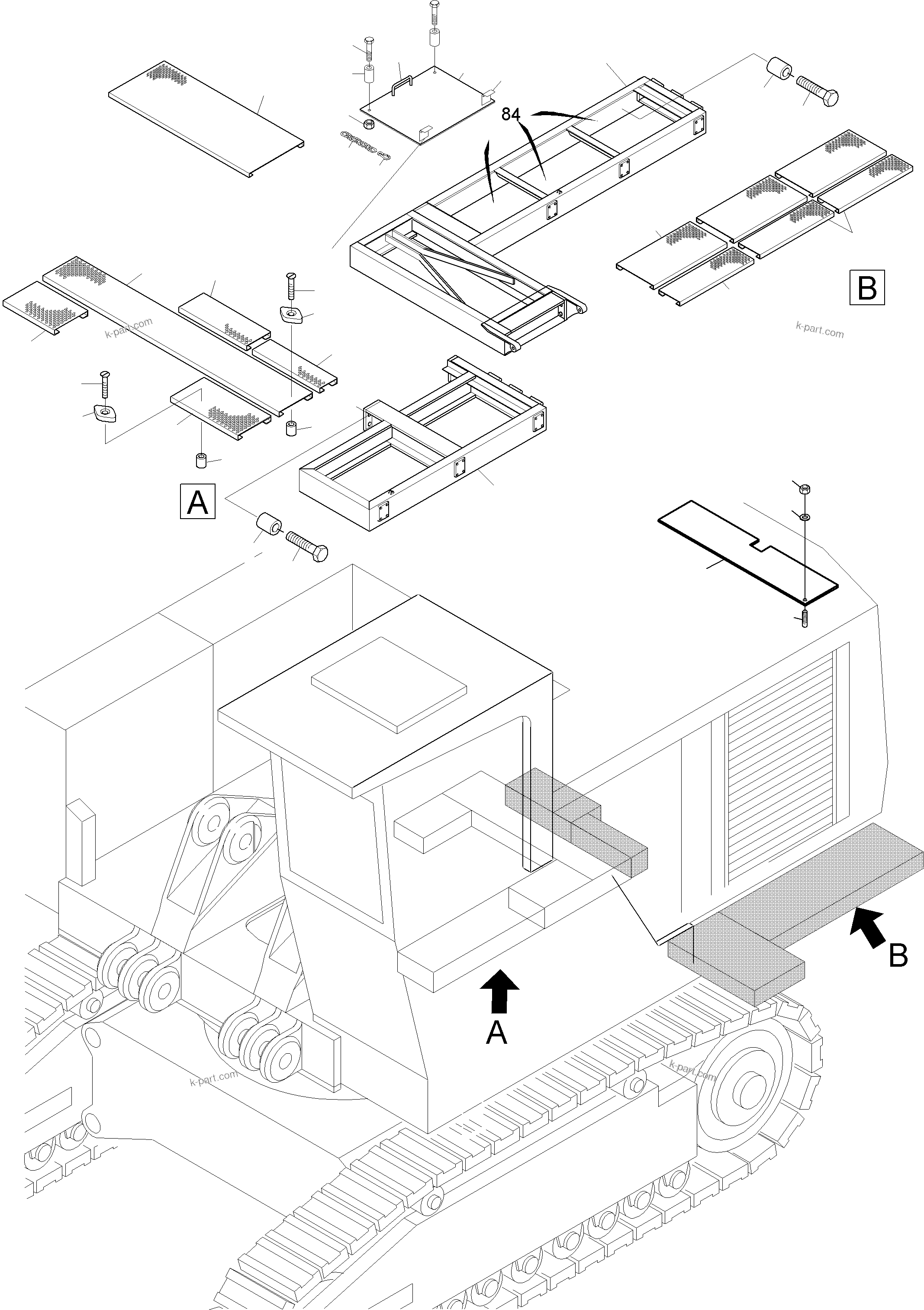 Komatsu parts book diagram for PC3000-6 S/N 46188: PLATFORM (WITH CATWALK FUEL TANK)