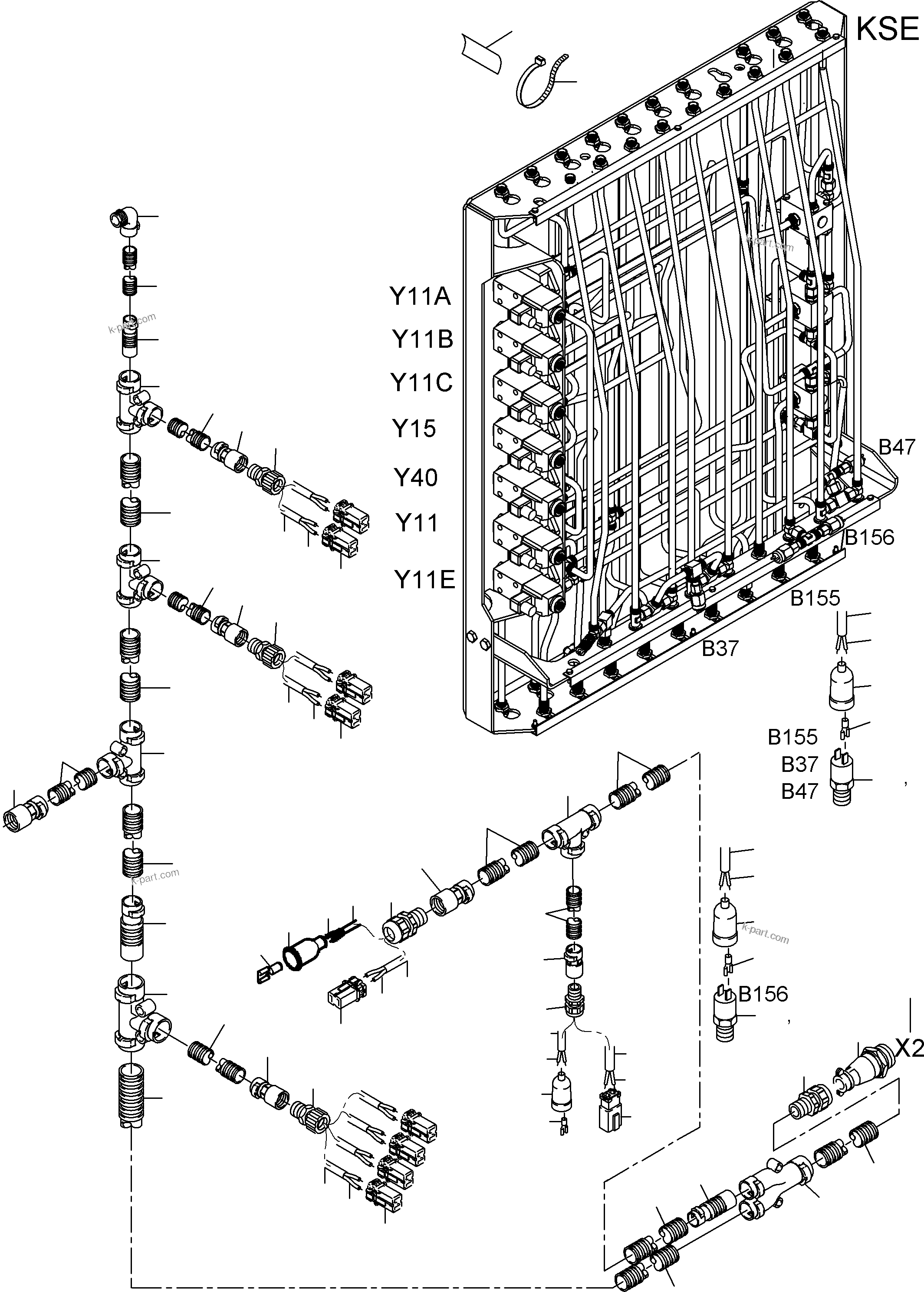 Komatsu parts book diagram for PC3000-6 S/N 46188: CABLES - PILOT CONTROL FRAME