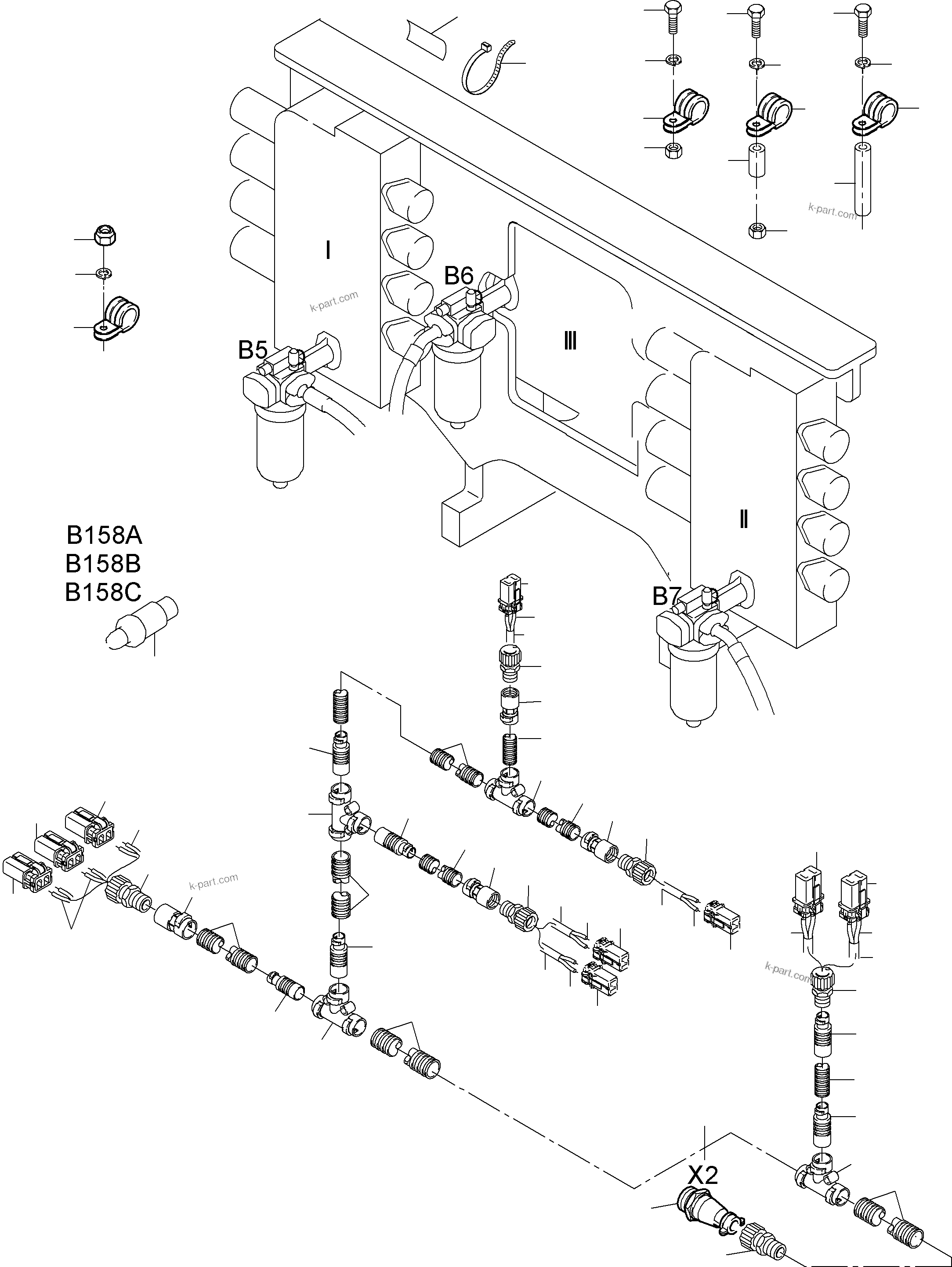 Komatsu parts book diagram for PC3000-6 S/N 46188: CABLES - SUPPORT, CONTROL UNIT - H.P. FILTER