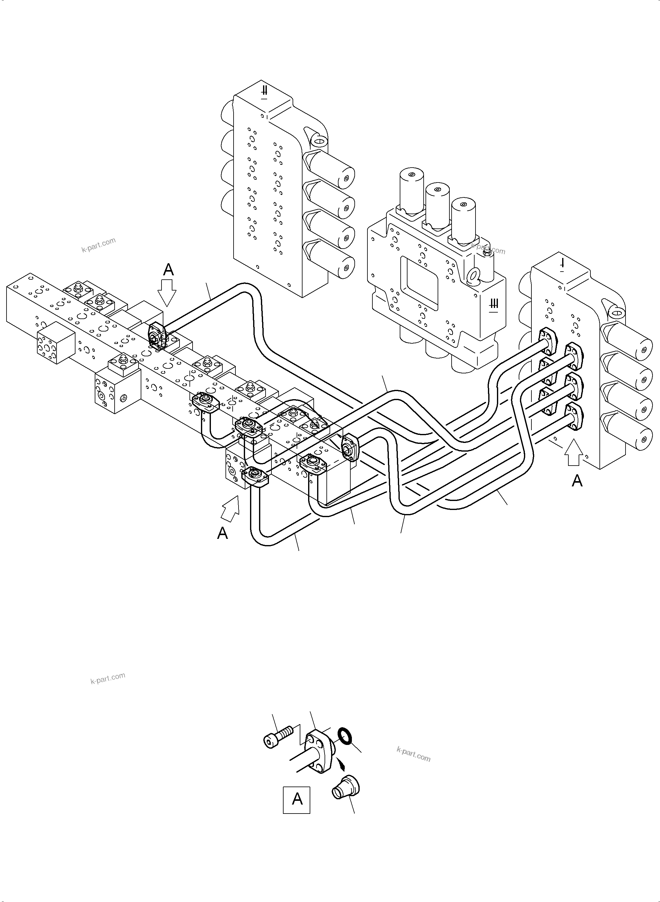 Komatsu parts book diagram for PC3000-6 S/N 46191: PRESSURE LINES - CONTROL BLOCKS - MANIFOLD