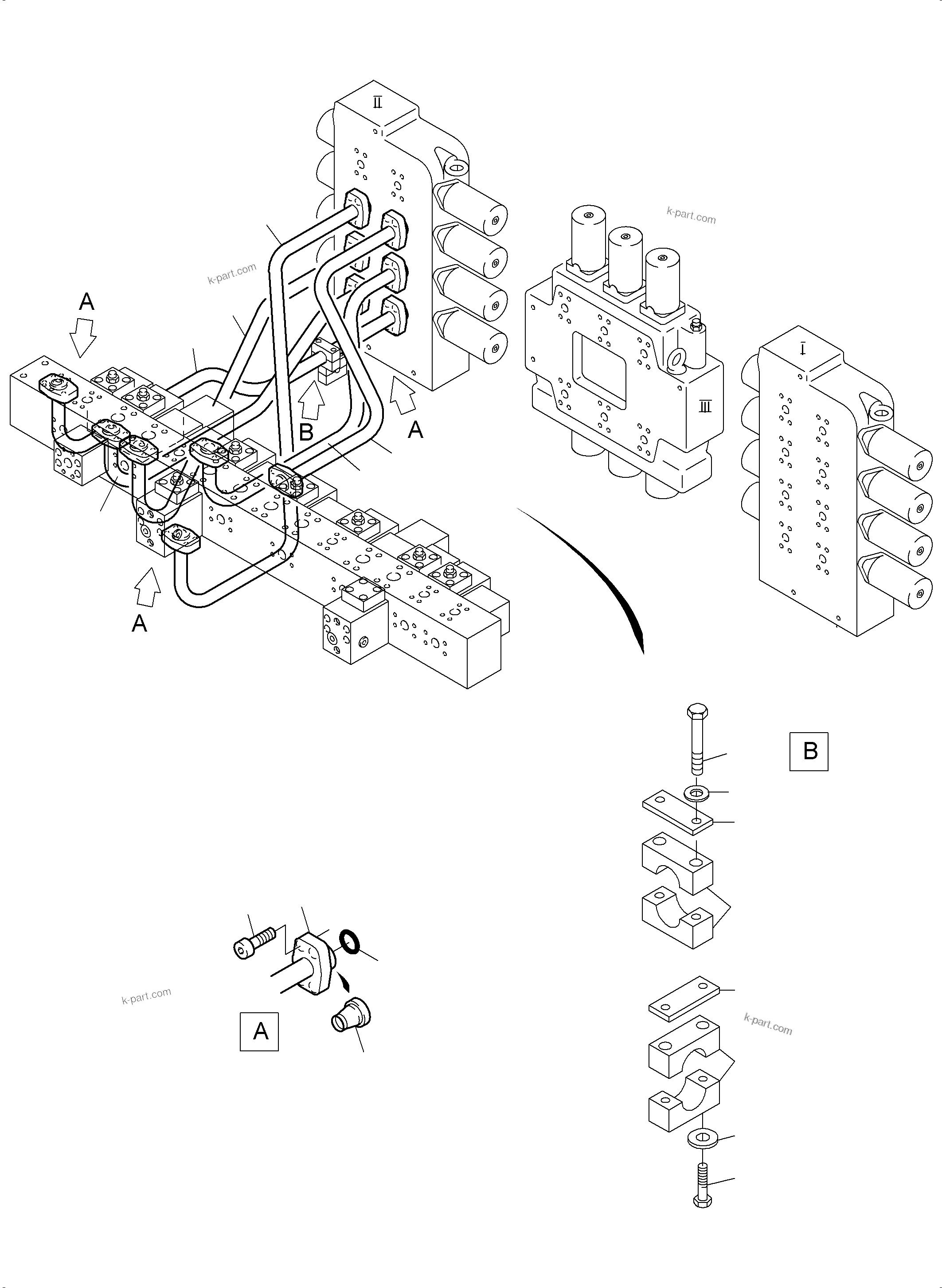 Komatsu parts book diagram for PC3000-6 S/N 46191: PRESSURE LINES - CONTROL BLOCKS - MANIFOLD
