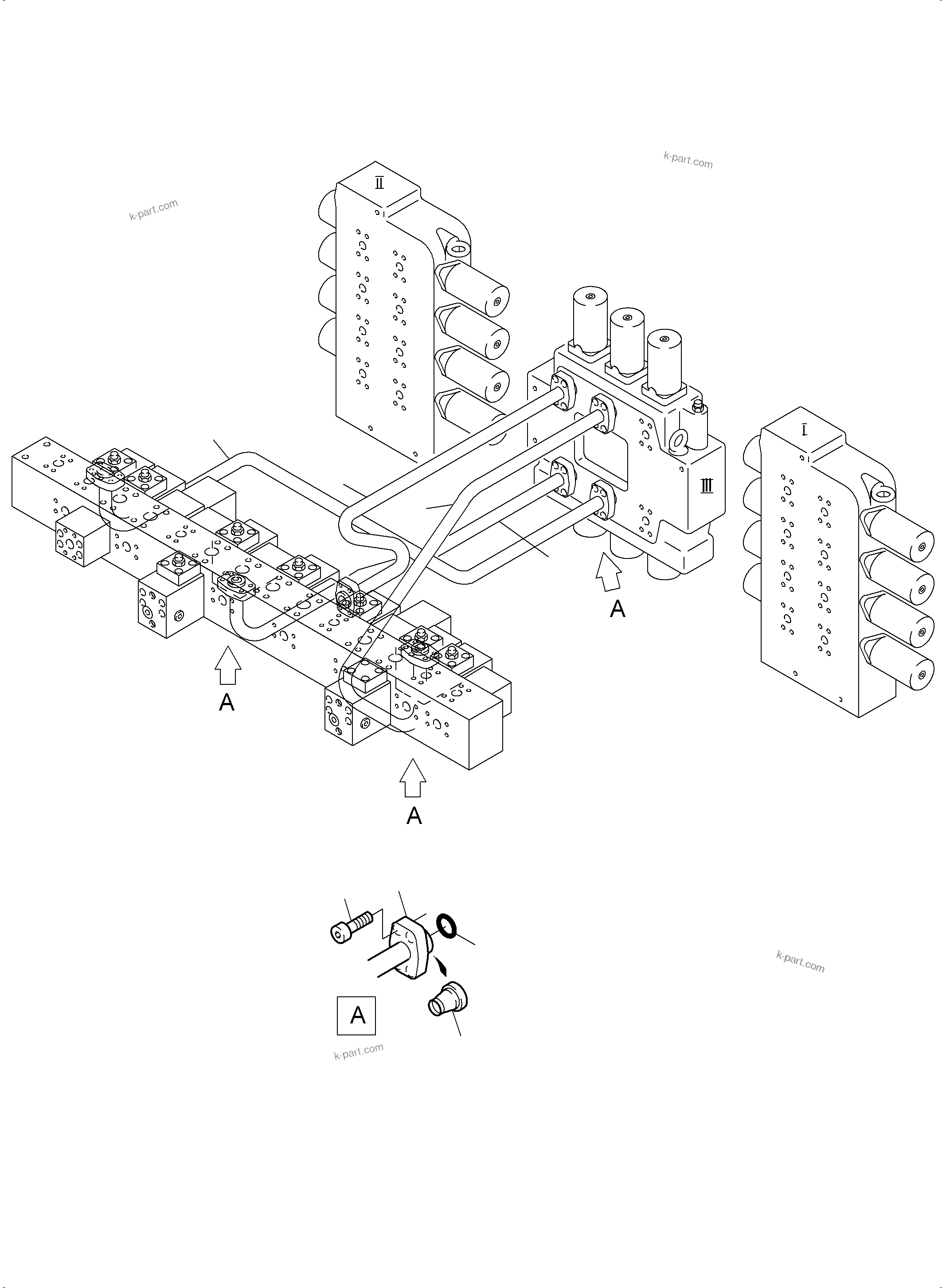 Komatsu parts book diagram for PC3000-6 S/N 46191: PRESSURE LINES - CONTROL BLOCKS - MANIFOLD