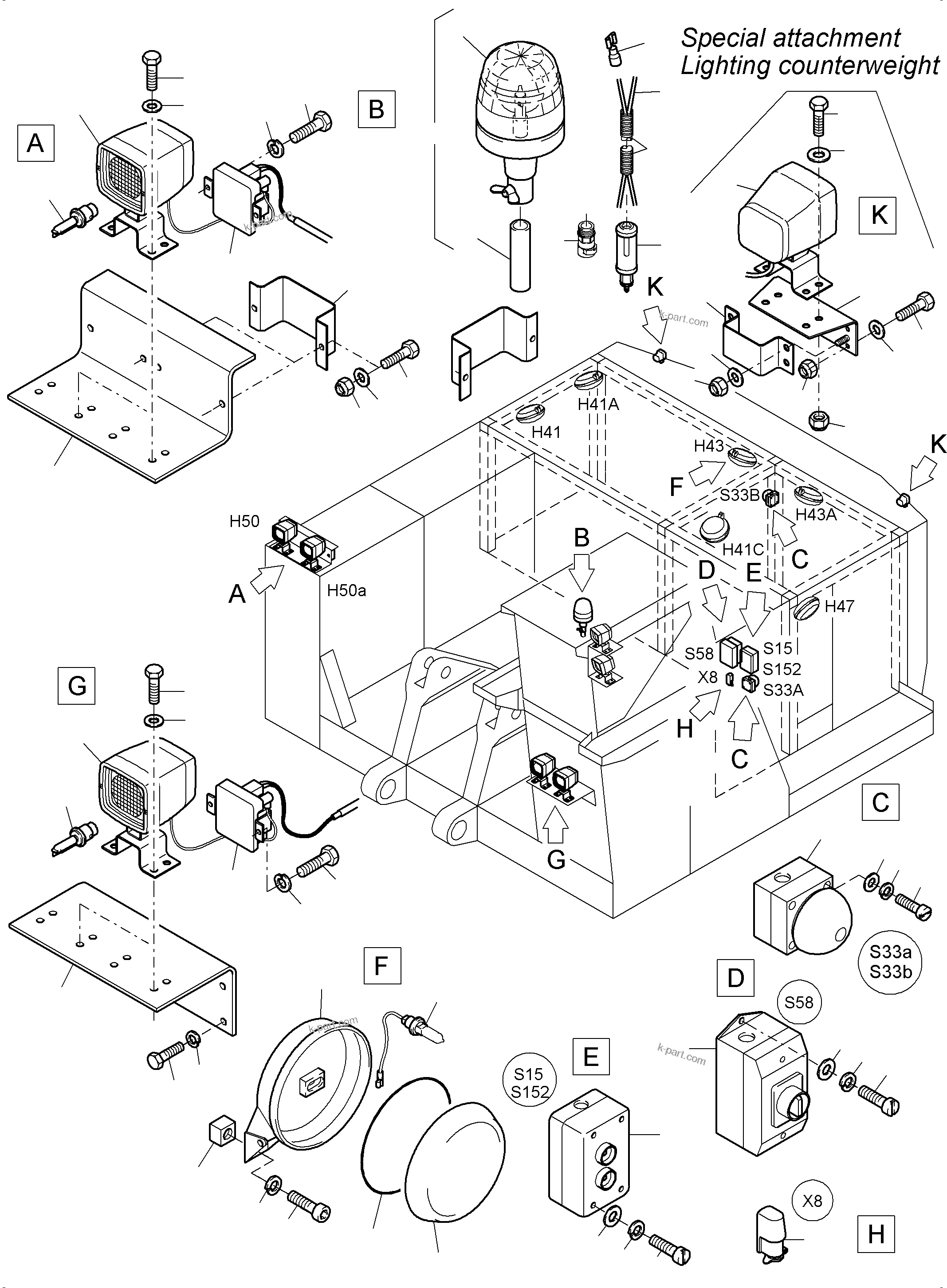 Komatsu parts book diagram for PC3000-6 S/N 46191: LIGHTING EQUIPMENT
