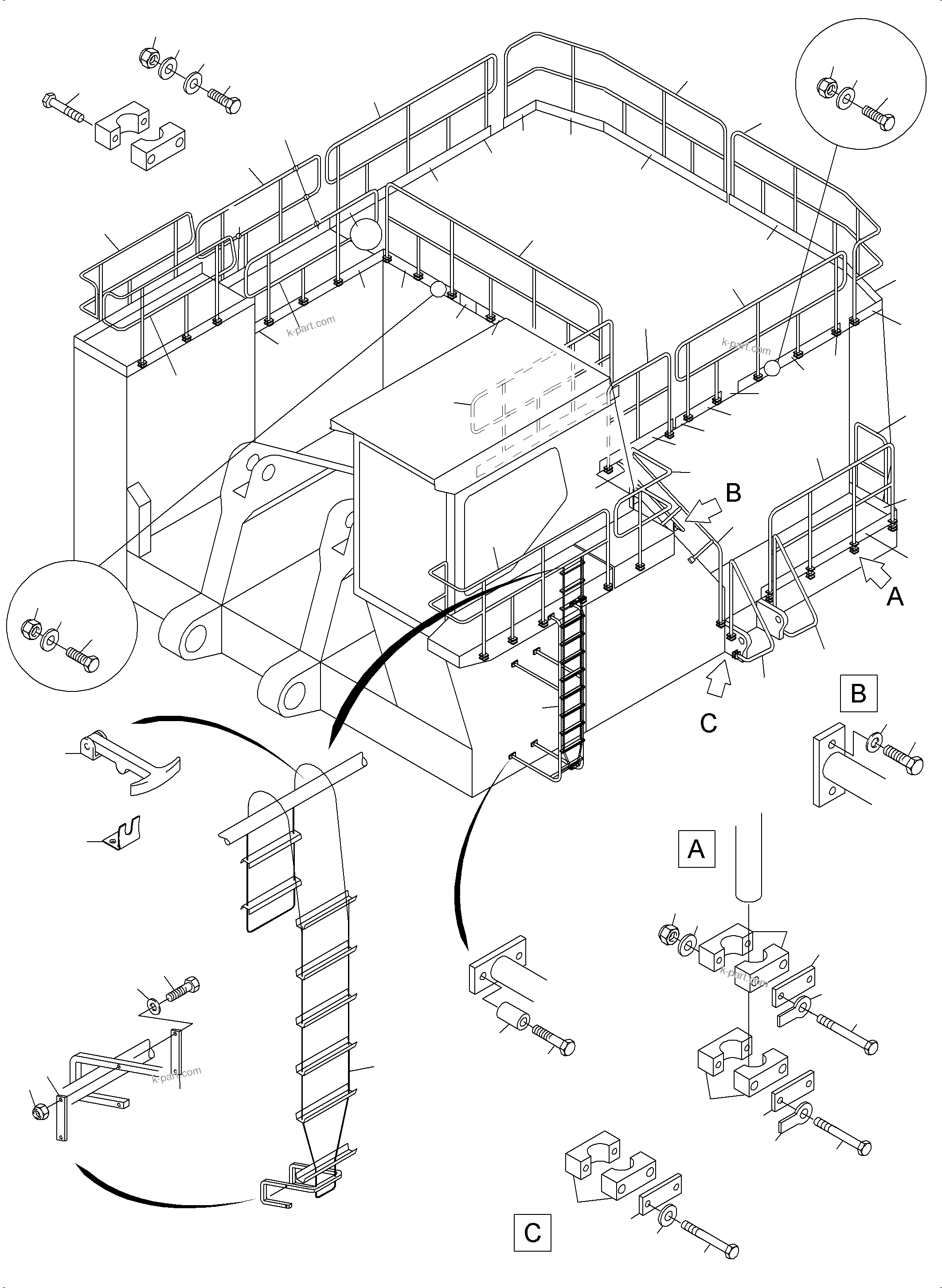 Komatsu parts book diagram for PC3000-6 S/N 46191: LADDERS AND RAILS