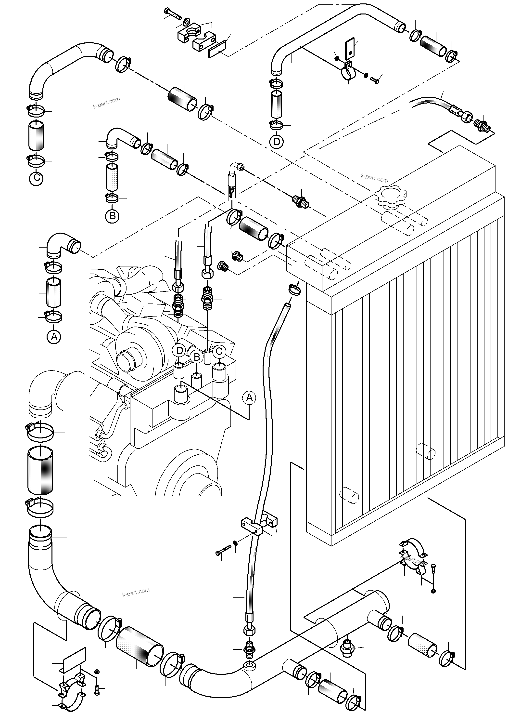 Komatsu parts book diagram for PC3000-6 S/N 46191: COOLANT LINES