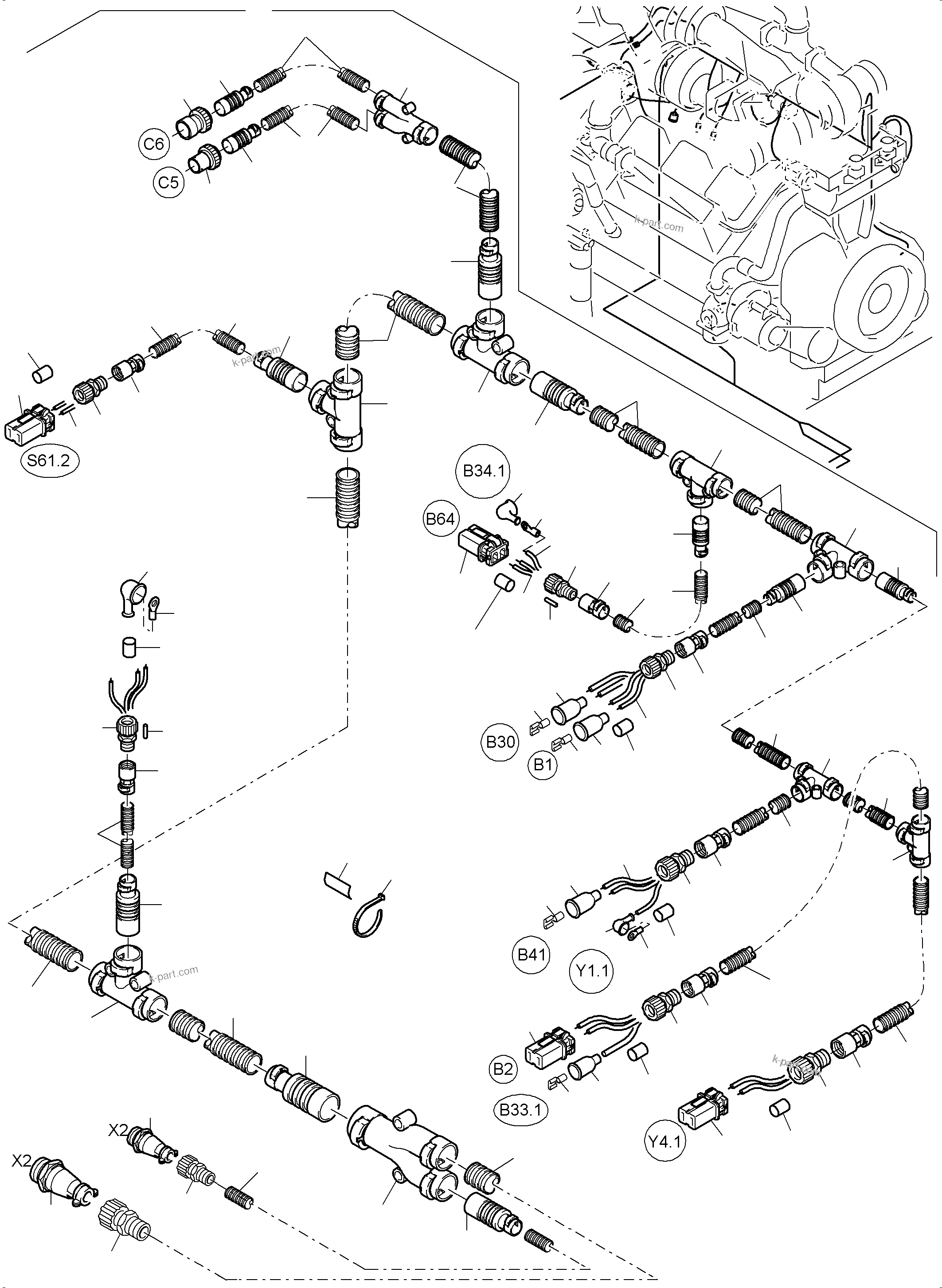 Komatsu parts book diagram for PC3000-6 S/N 46191: CABLES-ENGINE AND TRANSMITTER