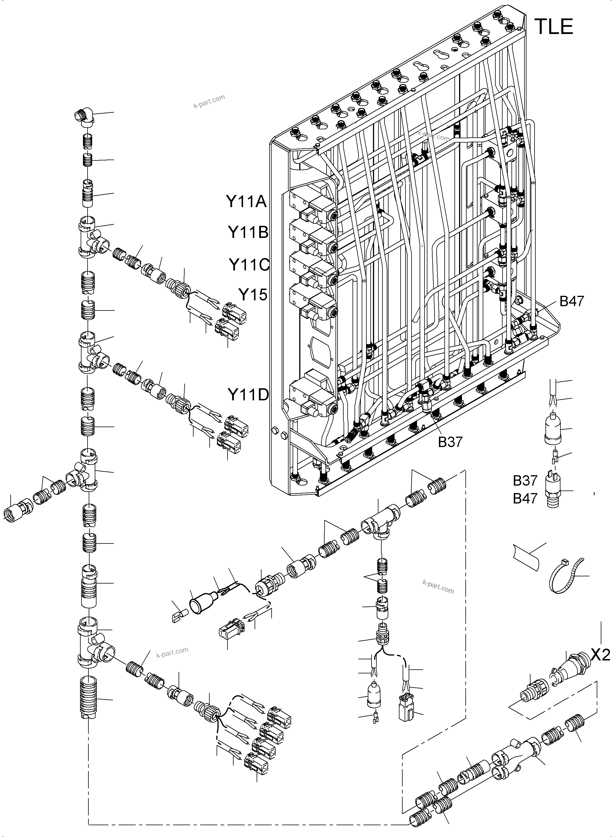 Komatsu parts book diagram for PC3000-6 S/N 46191: CABLES - PILOT CONTROL FRAME