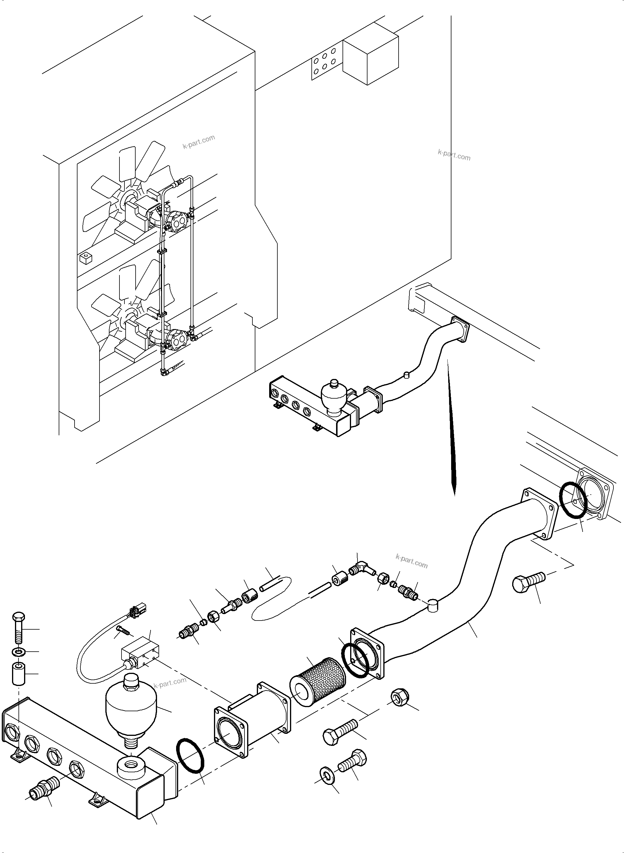 Komatsu parts book diagram for PC3000-6 S/N 46191: OIL COOLER 55 DEG. - HOSES ASSY.