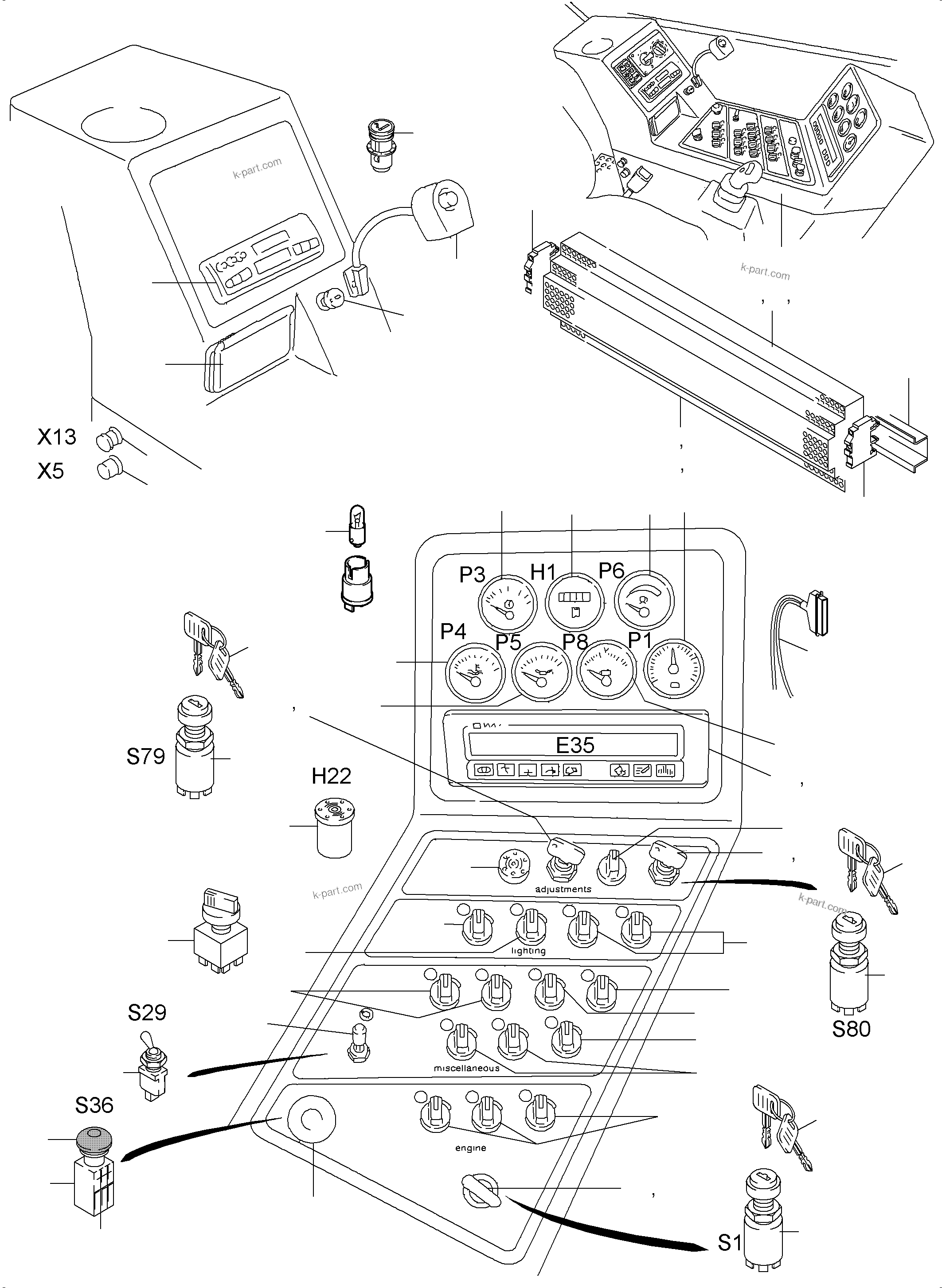 Komatsu parts book diagram for PC3000-6 S/N 46191: OPERATION PANEL - ETM