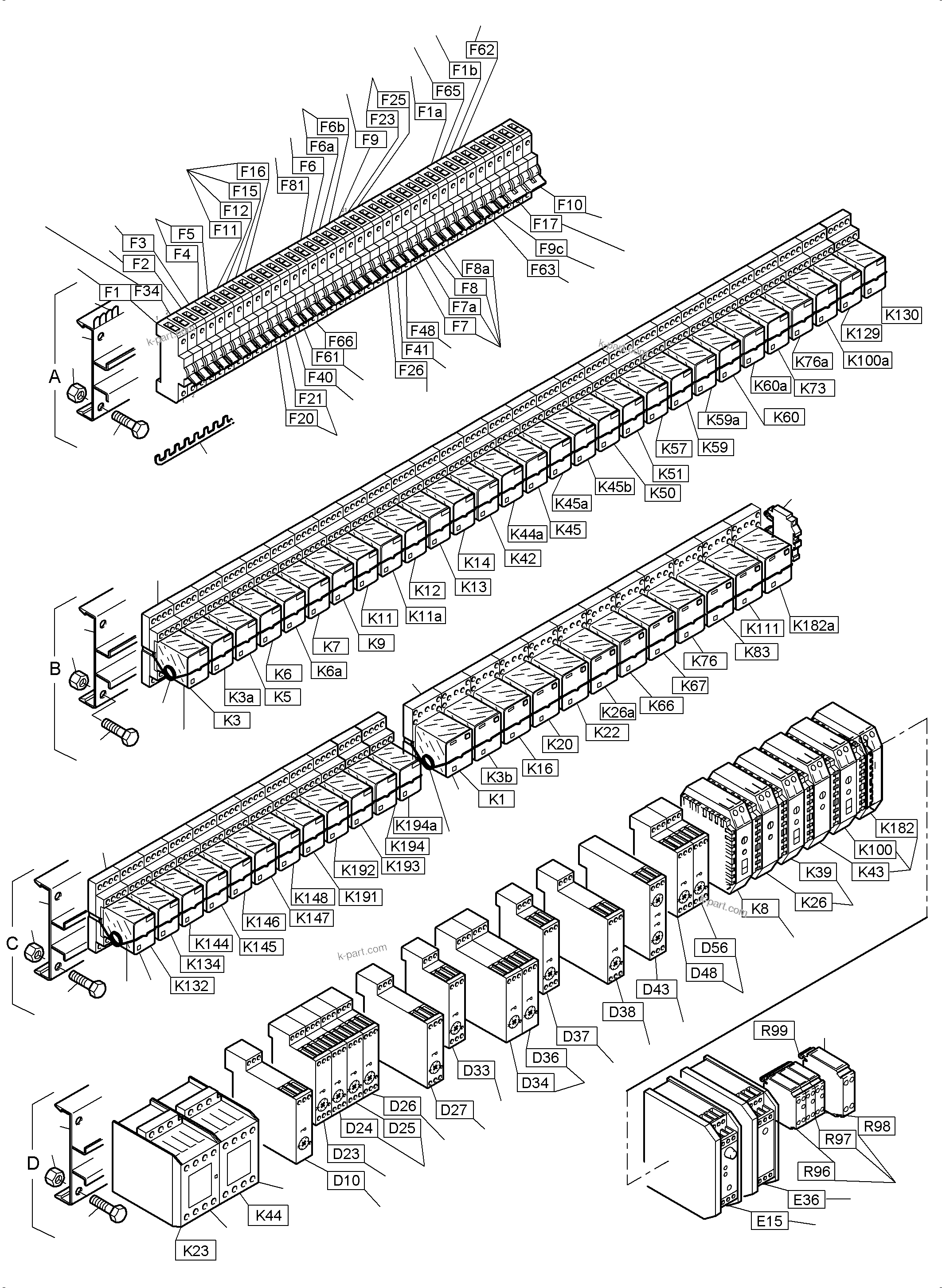 Komatsu parts book diagram for PC3000-6 S/N 46191: MAIN SWITCH BOX X2 IN CAB SUPPORT
