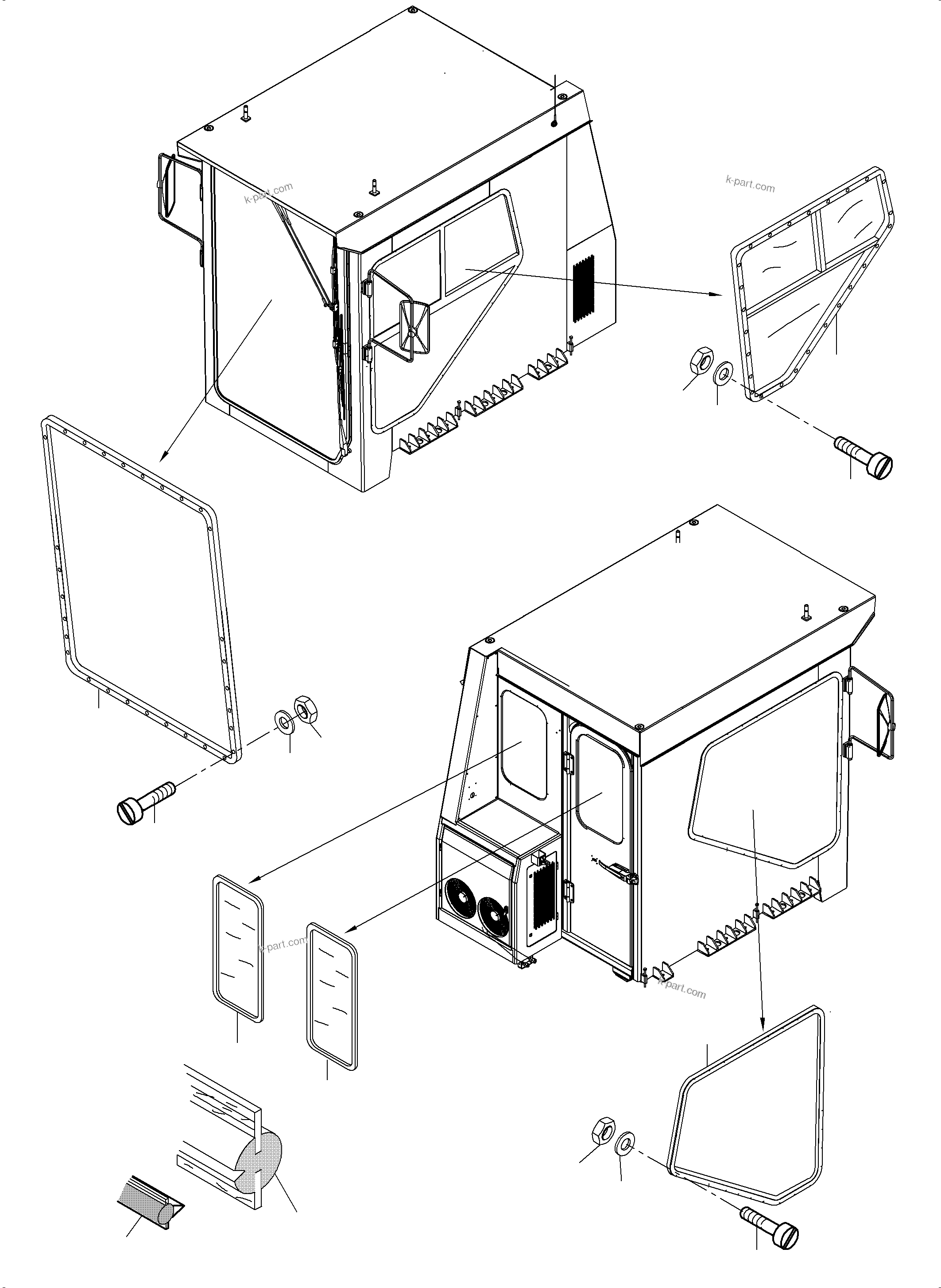 Komatsu parts book diagram for PC3000-6 S/N 46213: OPERATOR'S CAB - GLAZING