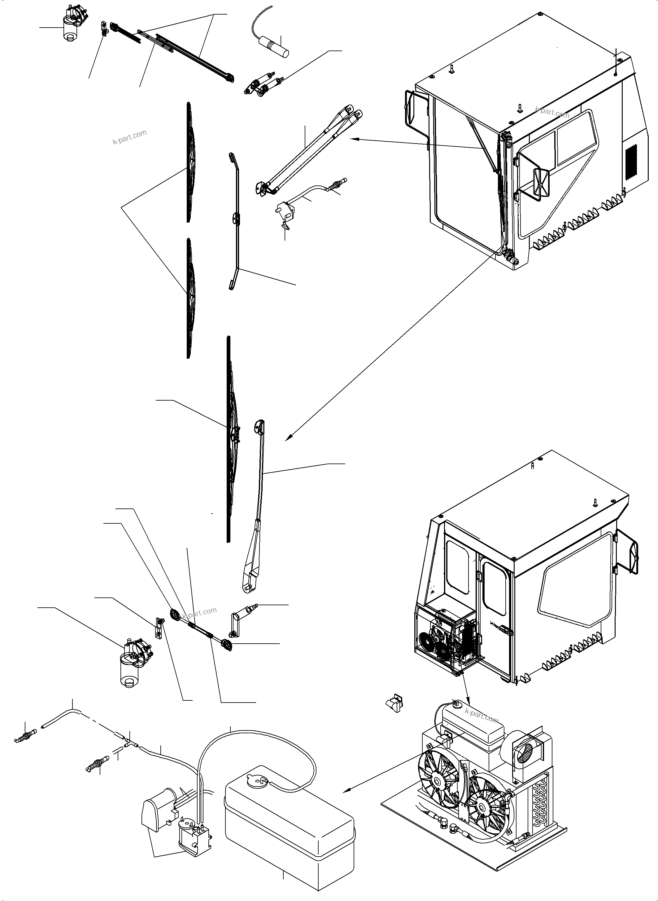Komatsu parts book diagram for PC3000-6 S/N 46213: WINDSCREEN WASHING ASSY.