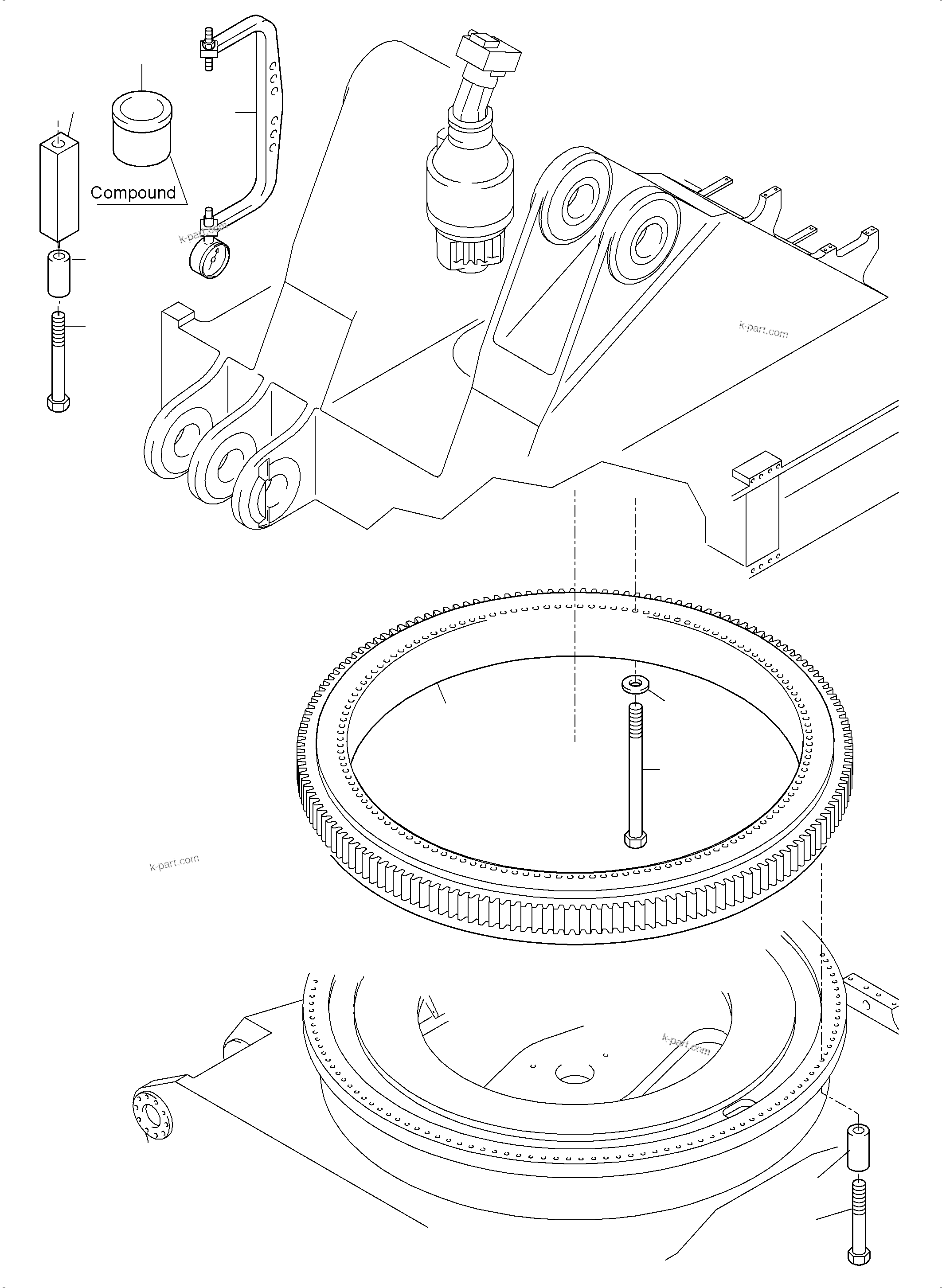 Komatsu parts book diagram for PC3000-6 S/N 46213: SLEW RING ARR.