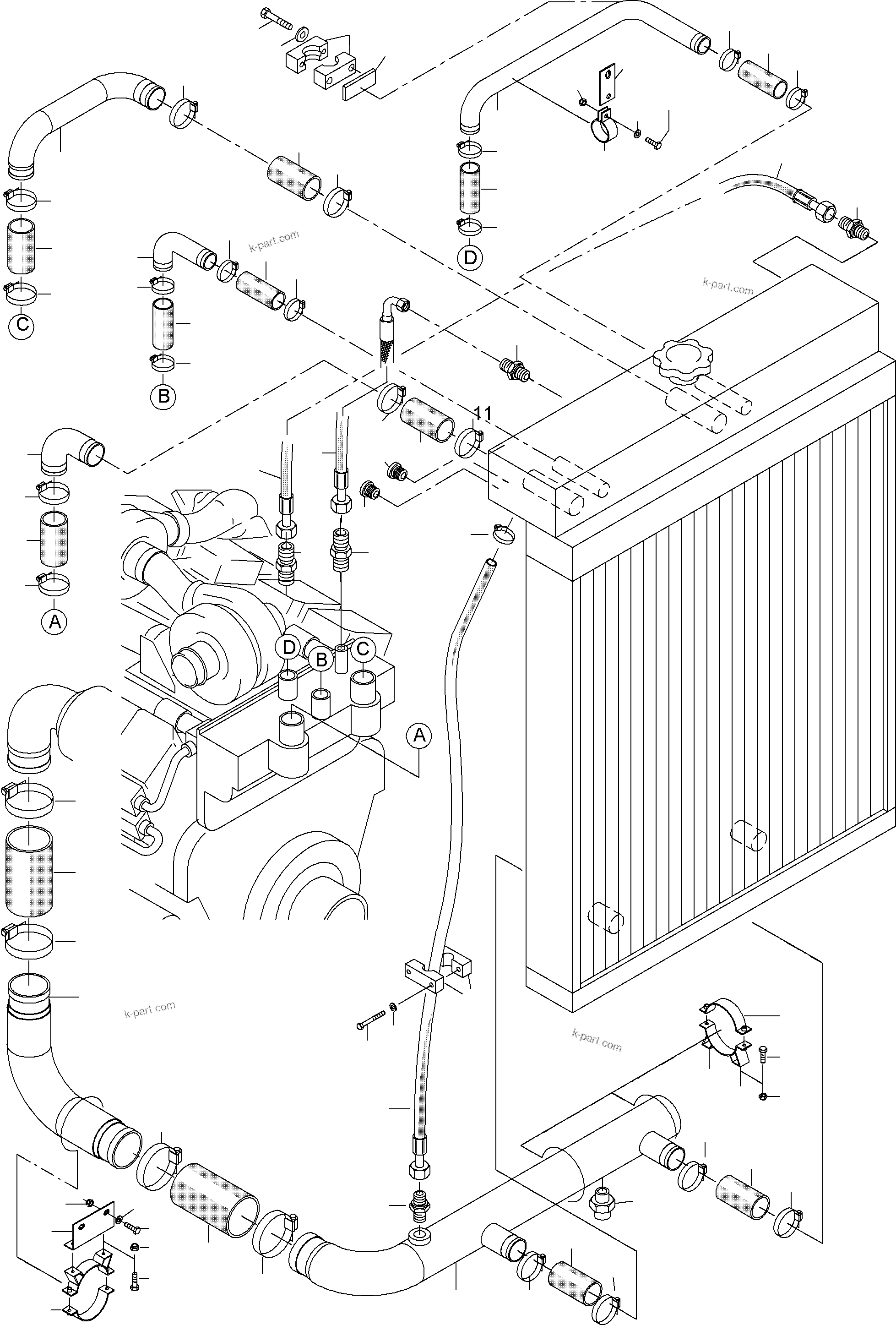 Komatsu parts book diagram for PC3000-6 S/N 46213: COOLANT LINES
