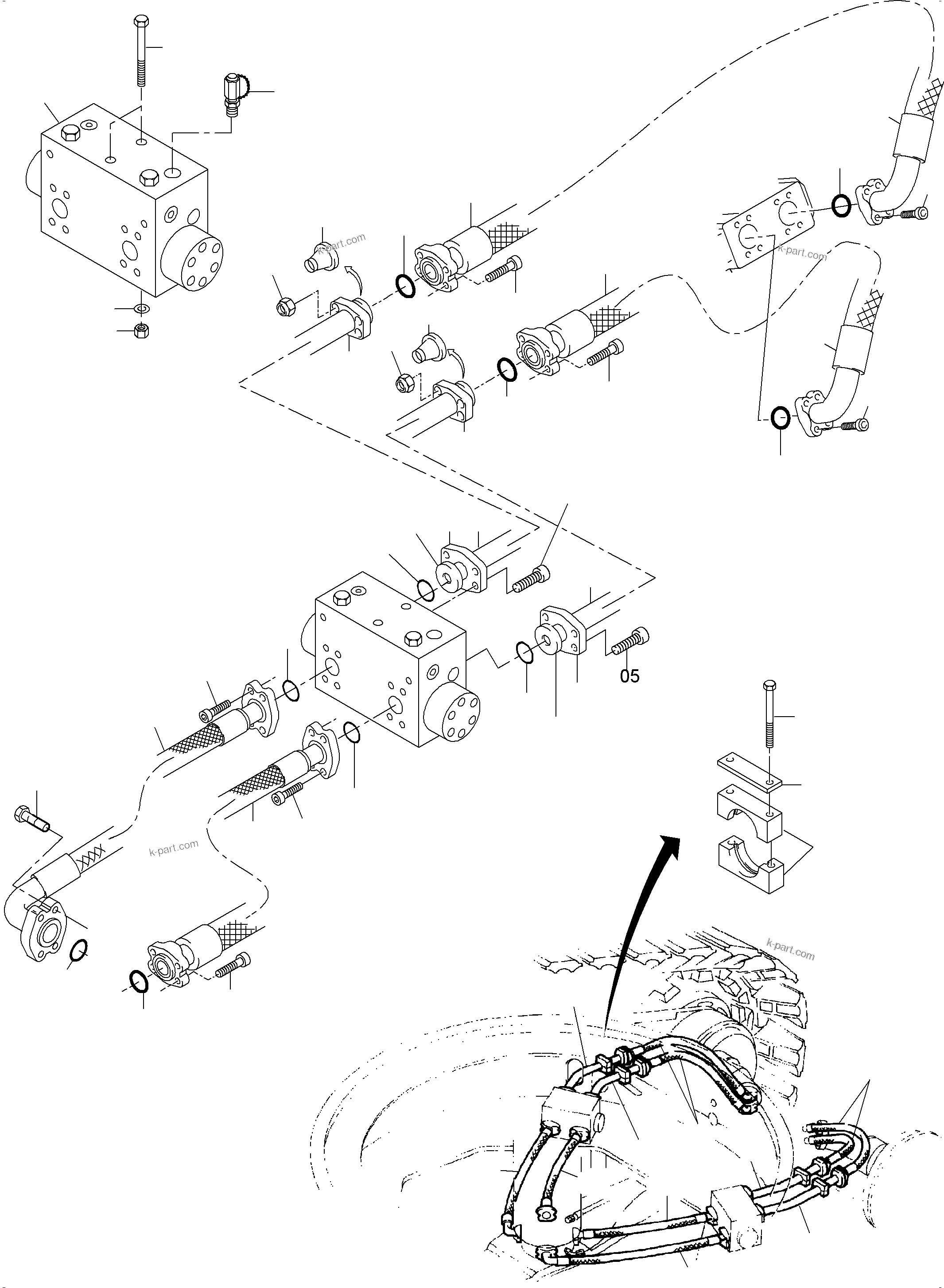 Komatsu parts book diagram for PC3000-6 S/N 46213: PRESSURE LINES, DRIVE MOTOR - ROTARY JOINT