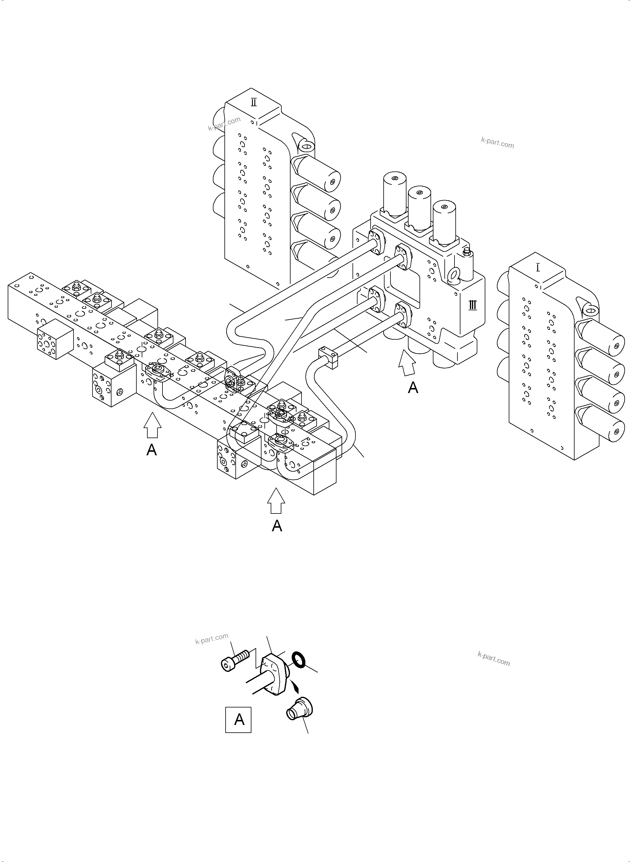Komatsu parts book diagram for PC3000-6 S/N 46213: PRESSURE LINES - CONTROL BLOCKS - MANIFOLD BBE