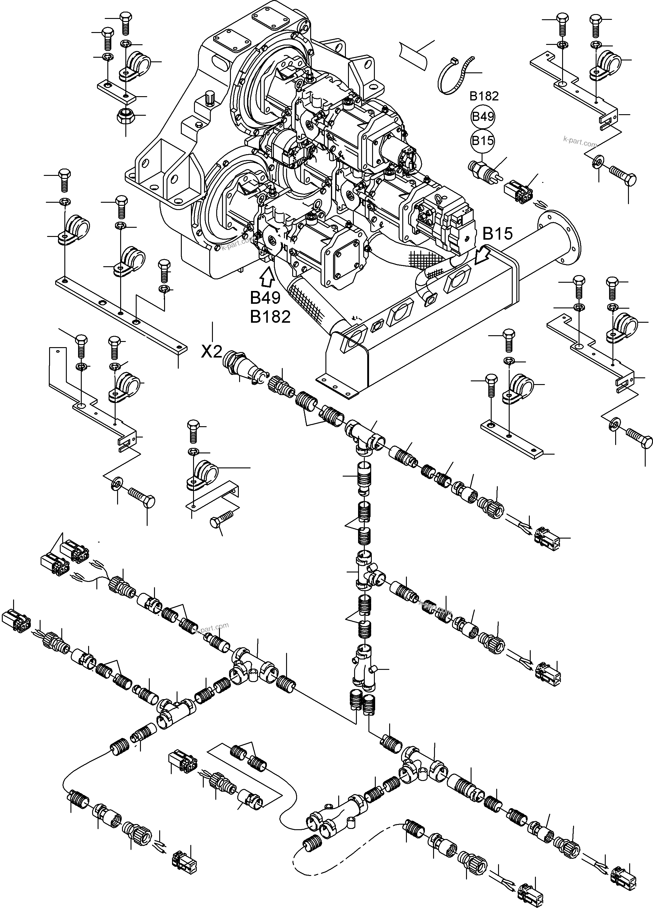 Komatsu parts book diagram for PC3000-6 S/N 46213: CABLES - PUMP DISTRIBUTOR GEAR