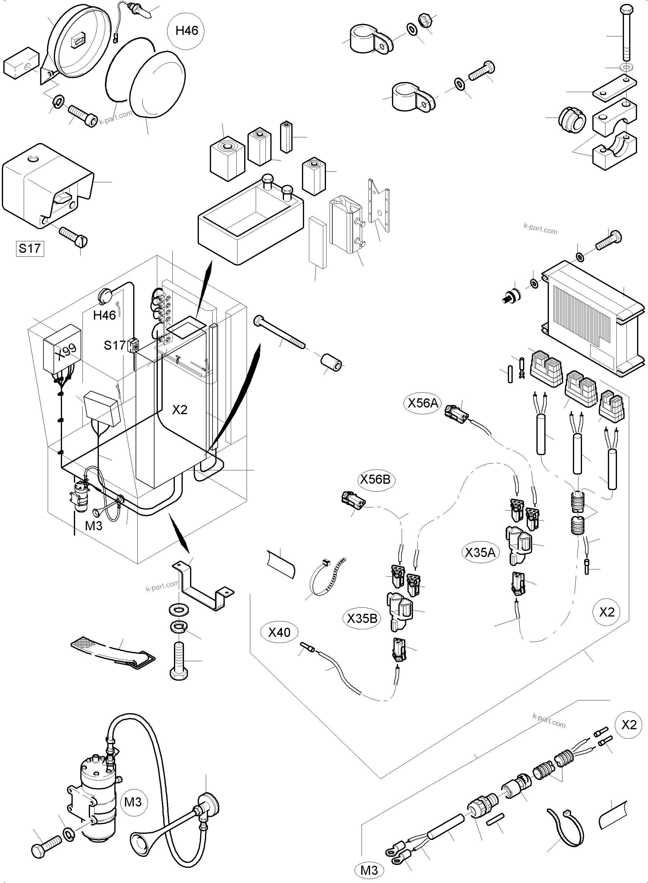 Komatsu parts book diagram for PC3000-6 S/N 46213: ELECTRIC - CAB SUPPORT (VHMS)