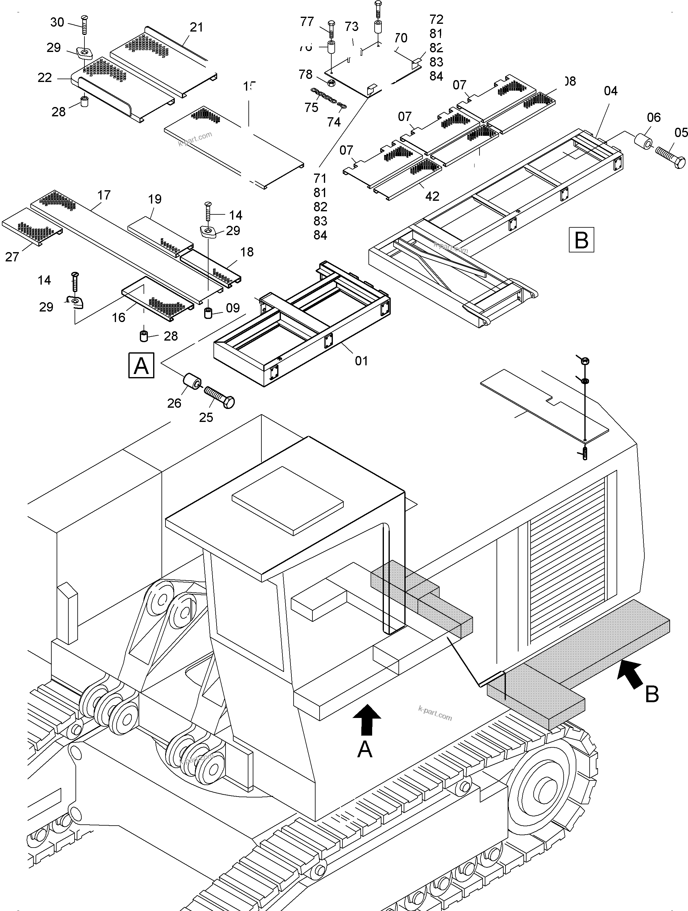 Komatsu parts book diagram for PC3000-6 S/N 46224: PLATFORM (WITH CATWALK FUEL TANK)