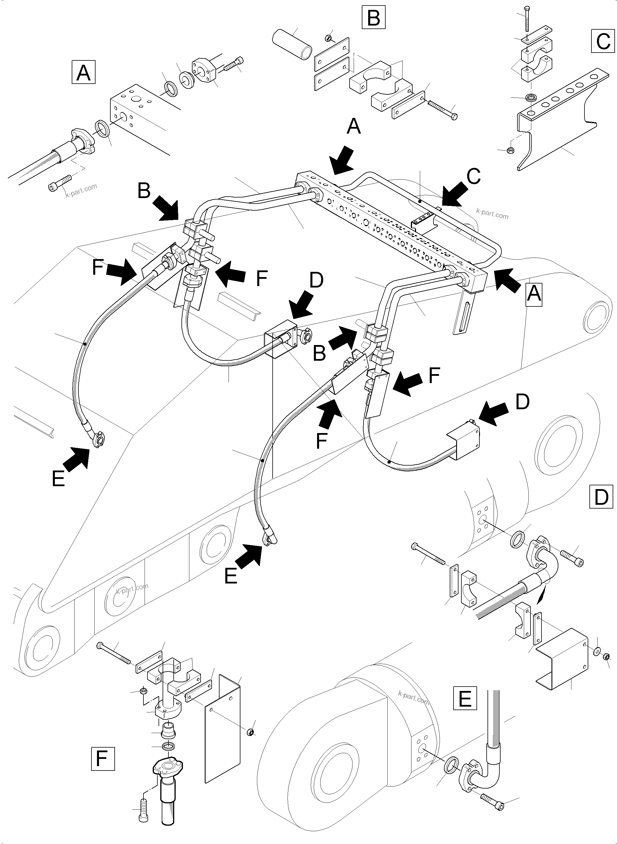Komatsu parts book diagram for PC3000-6 S/N 46224: BULLCLAM BUCKET BOOM 6M
