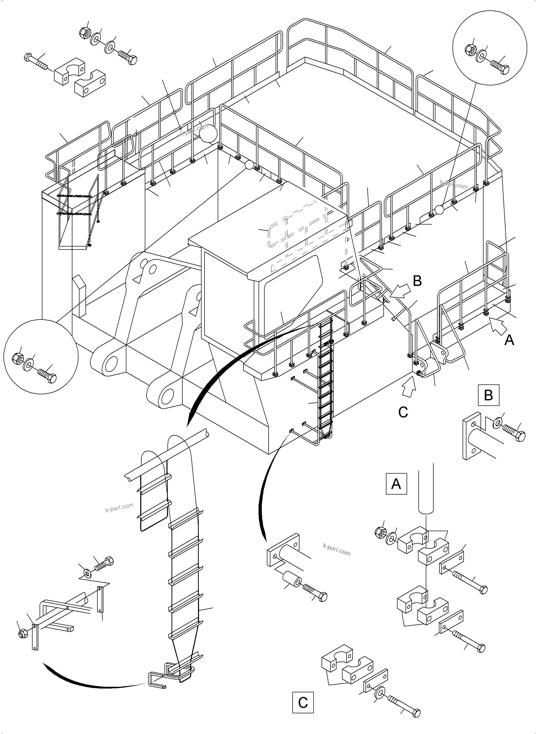Komatsu parts book diagram for PC3000-6 S/N 46224: LADDERS AND RAILS
