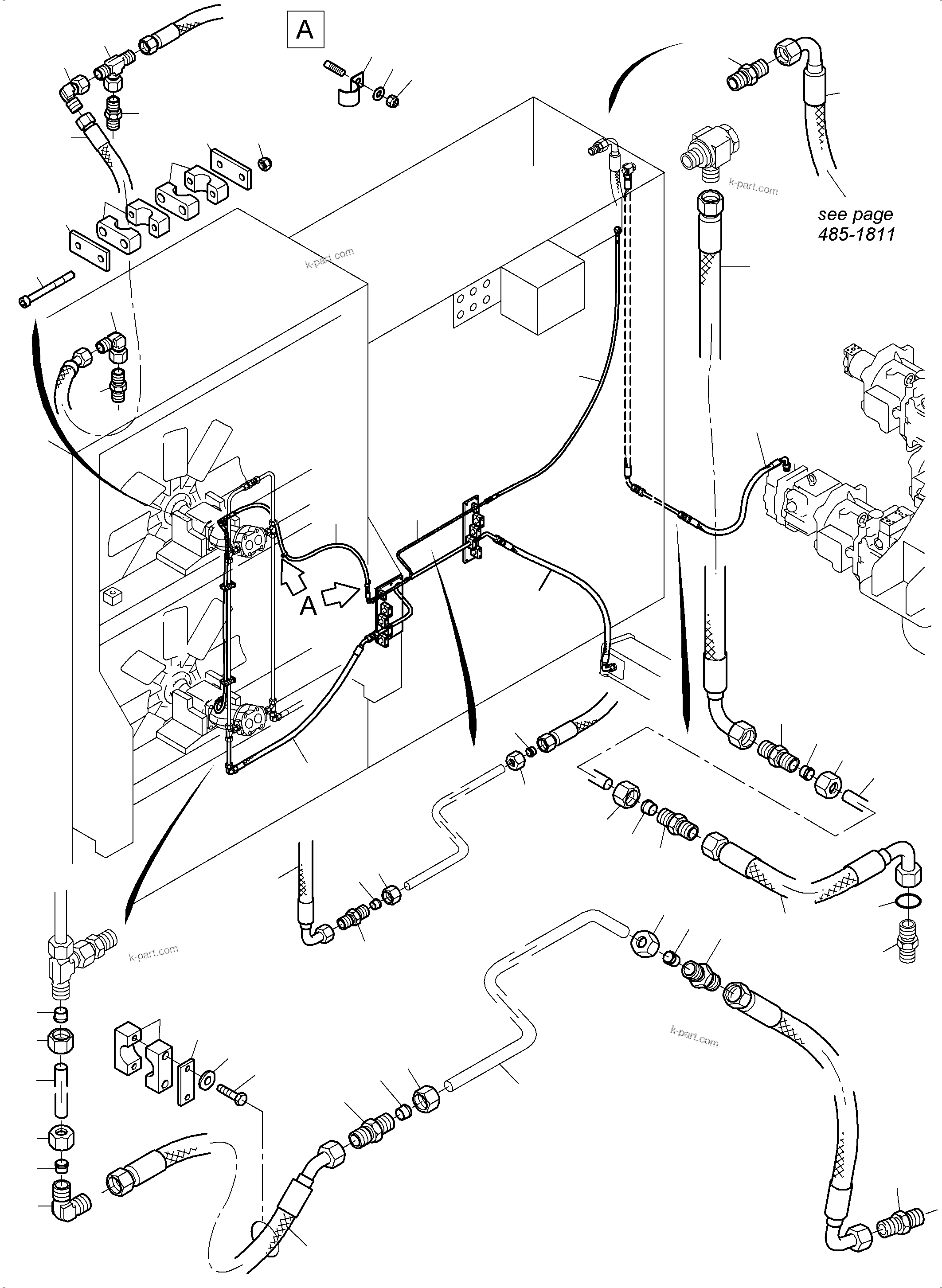 Komatsu parts book diagram for PC3000-6 S/N 46224: RETURN LINES - FAN MOTORS, FAN PUMP