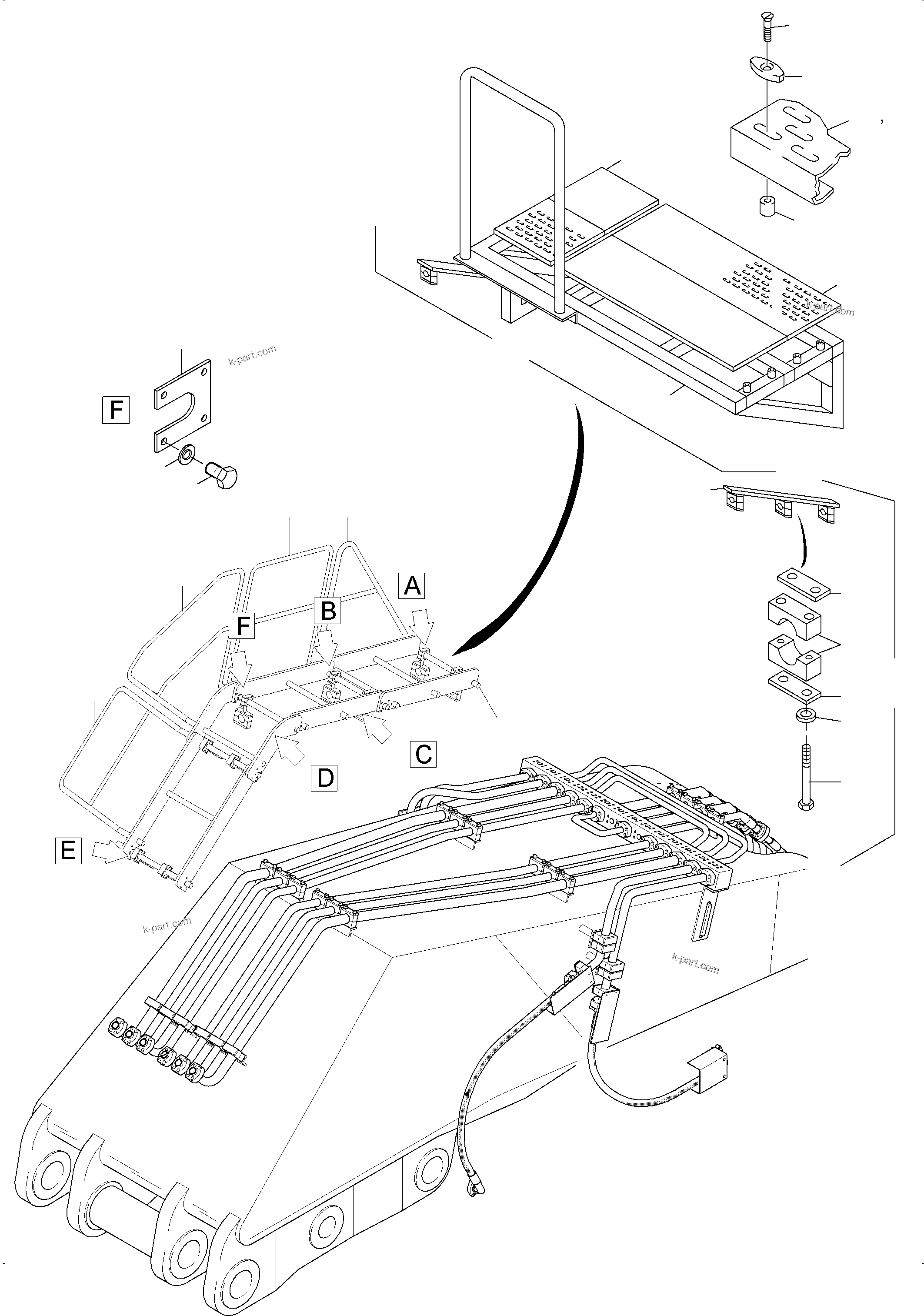 Komatsu parts book diagram for PC3000-6 S/N 46224: LADDER - BULLCLAM BUCKET BOOM 6M