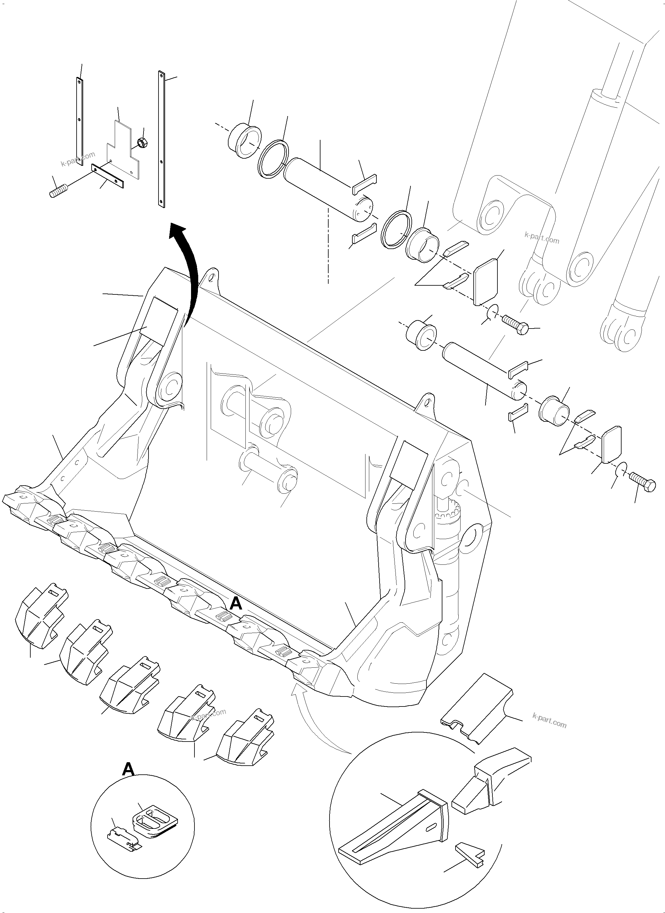 Komatsu parts book diagram for PC3000-6 S/N 46224: BULLCLAM BUCKET 16 CBM