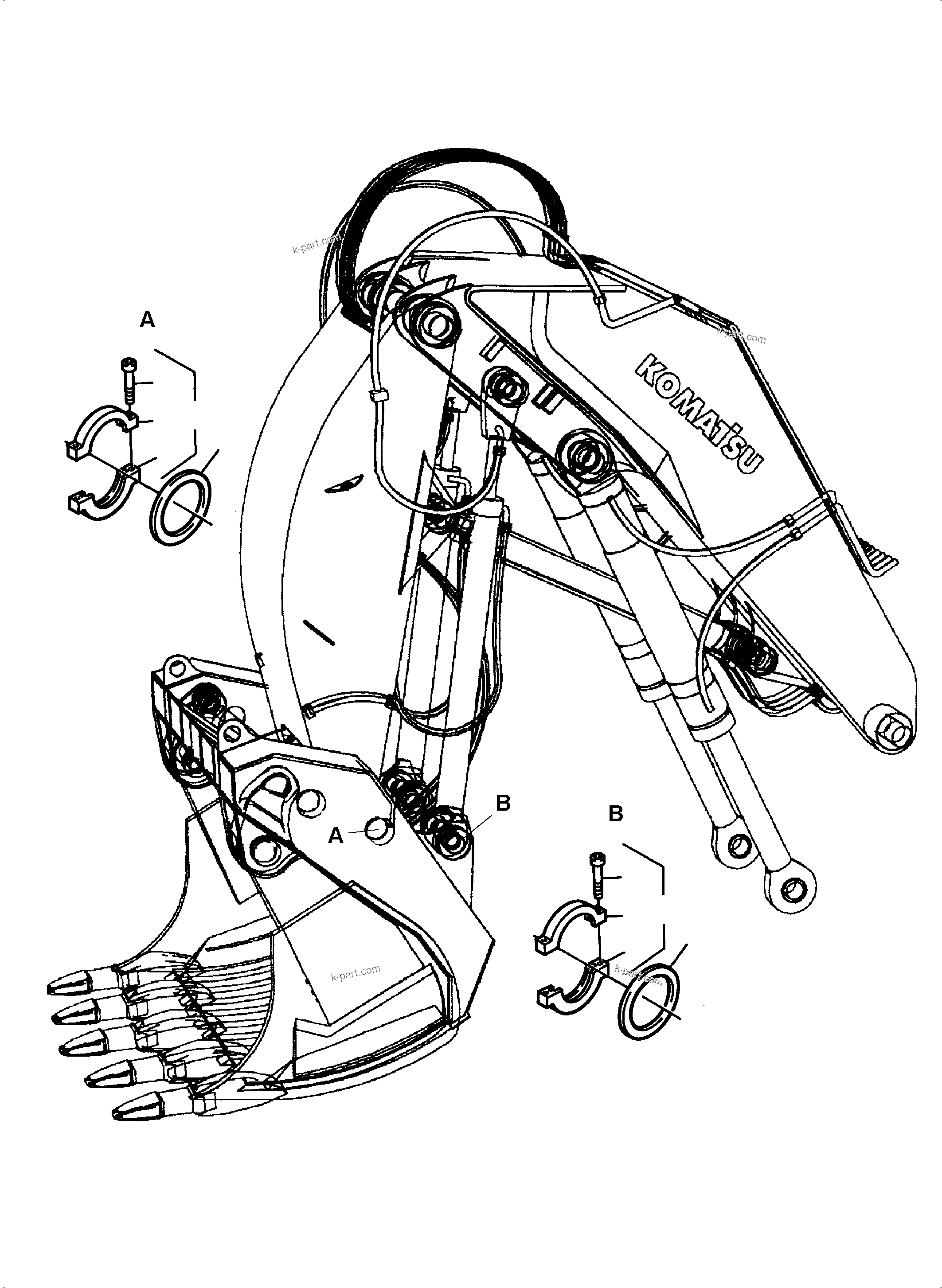 Komatsu parts book diagram for PC3000-6 S/N 46228: PIN SEALING BULLCLAM BUCKET