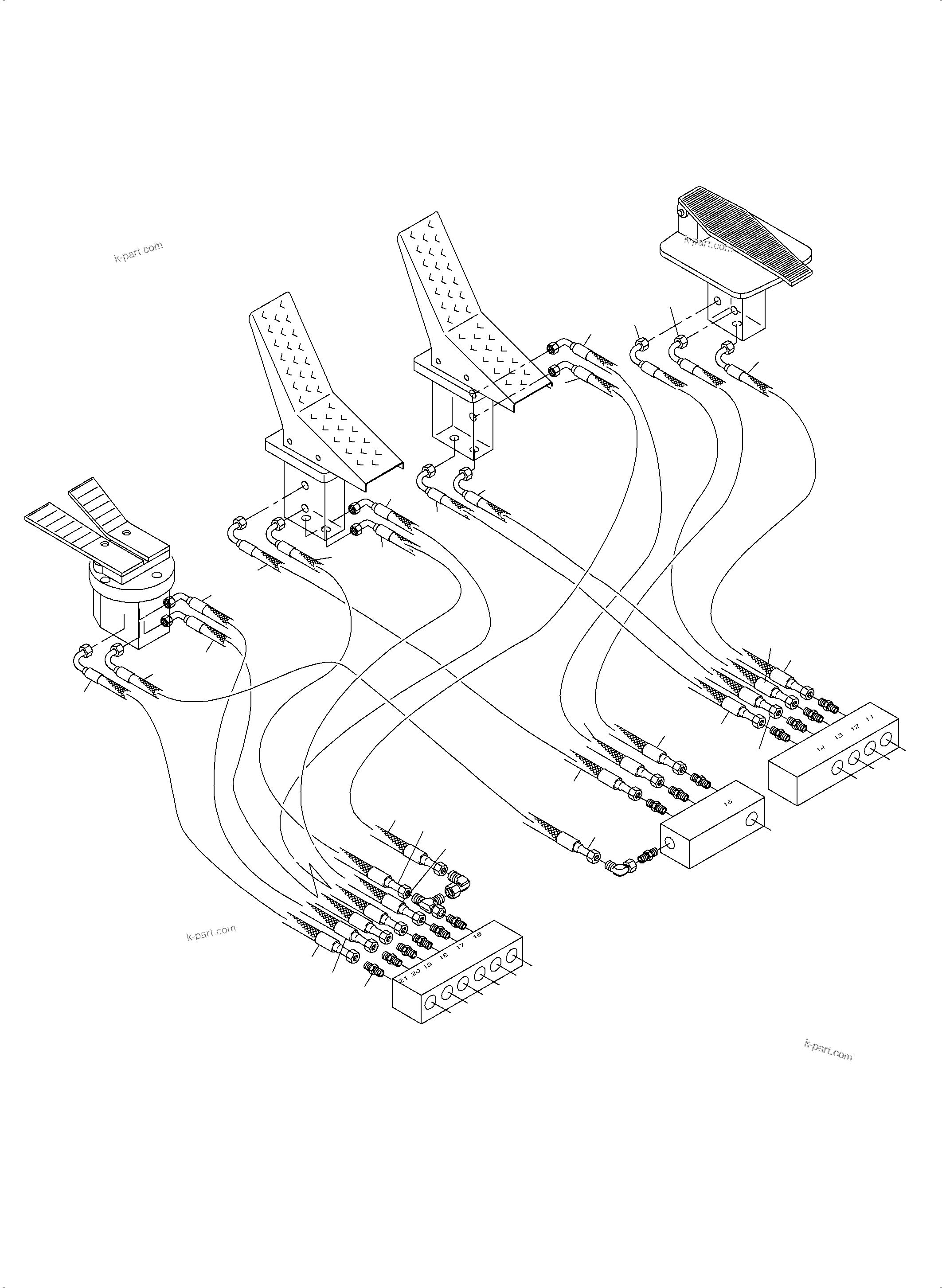 Komatsu parts book diagram for PC3000-6 S/N 46228: CONTROL LINES - PILOT CONTROL PLATE TO PILOT OIL UNITS (BBE)