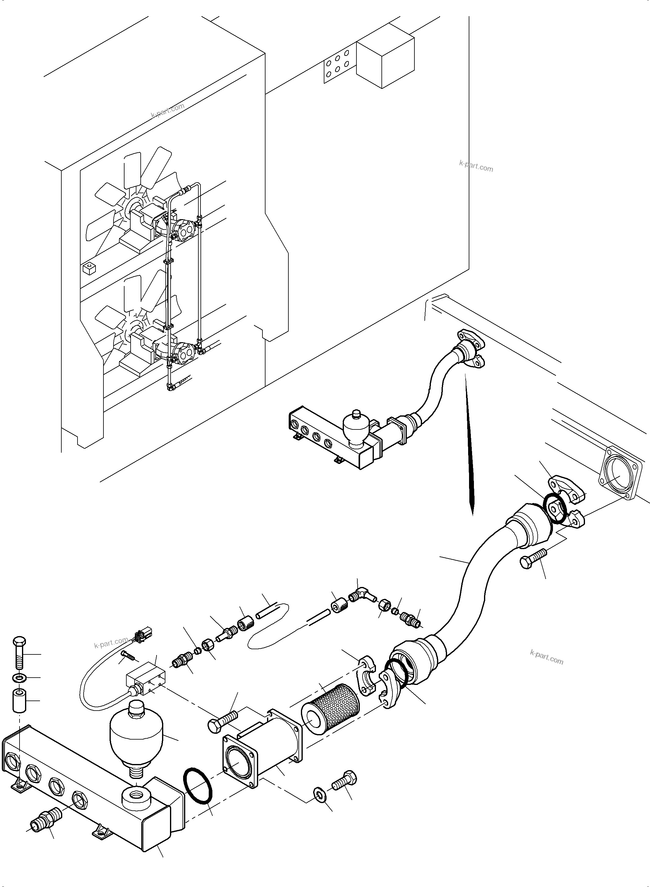 Komatsu parts book diagram for PC3000-6 S/N 46228: OIL COOLER 55 DEG. - HOSES ASSY.