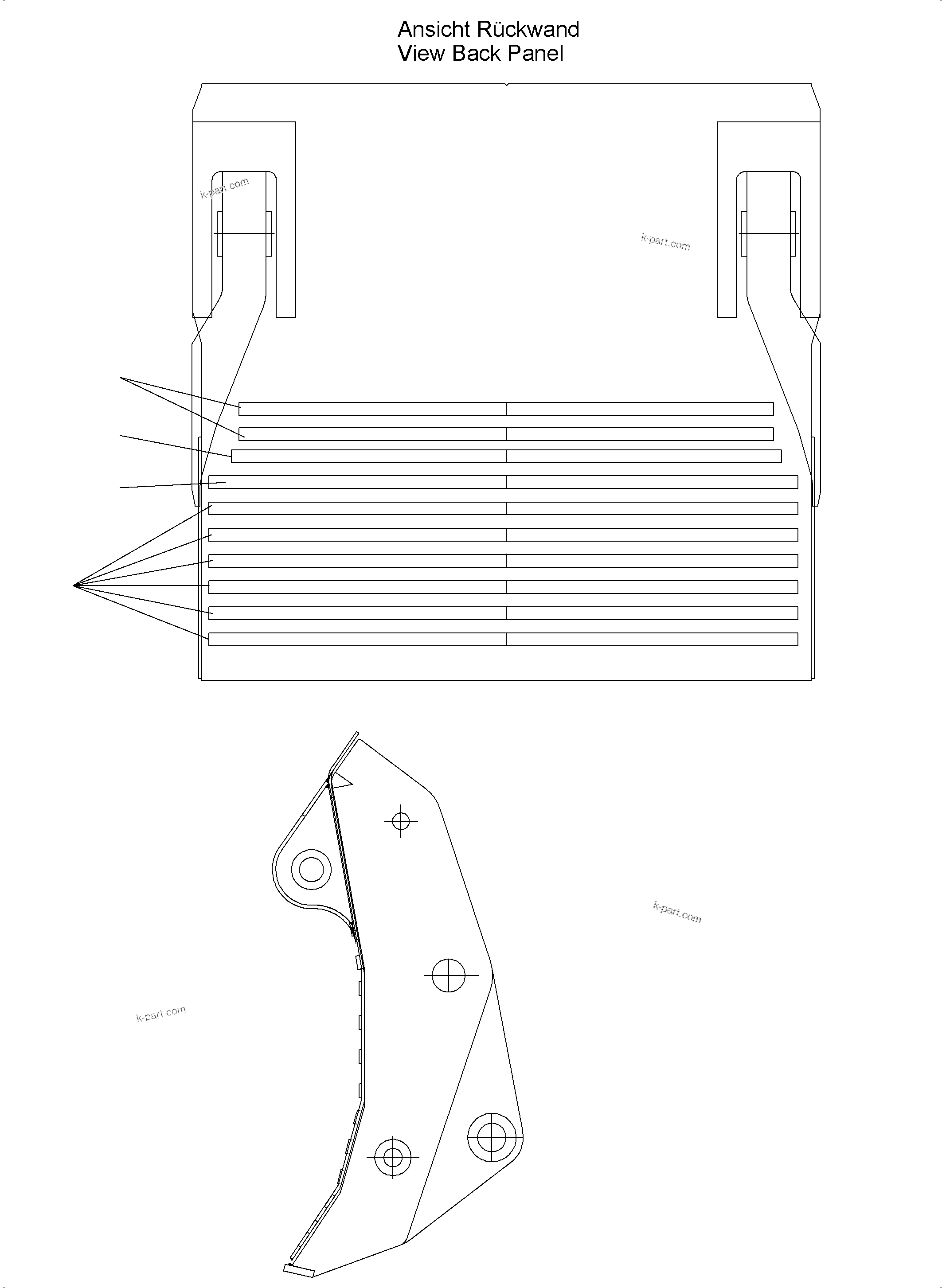 Komatsu parts book diagram for PC3000-6 S/N 46228: WEAR PACKAGE BACK PANEL AND BULLCLAM 15/16 CBM WP3