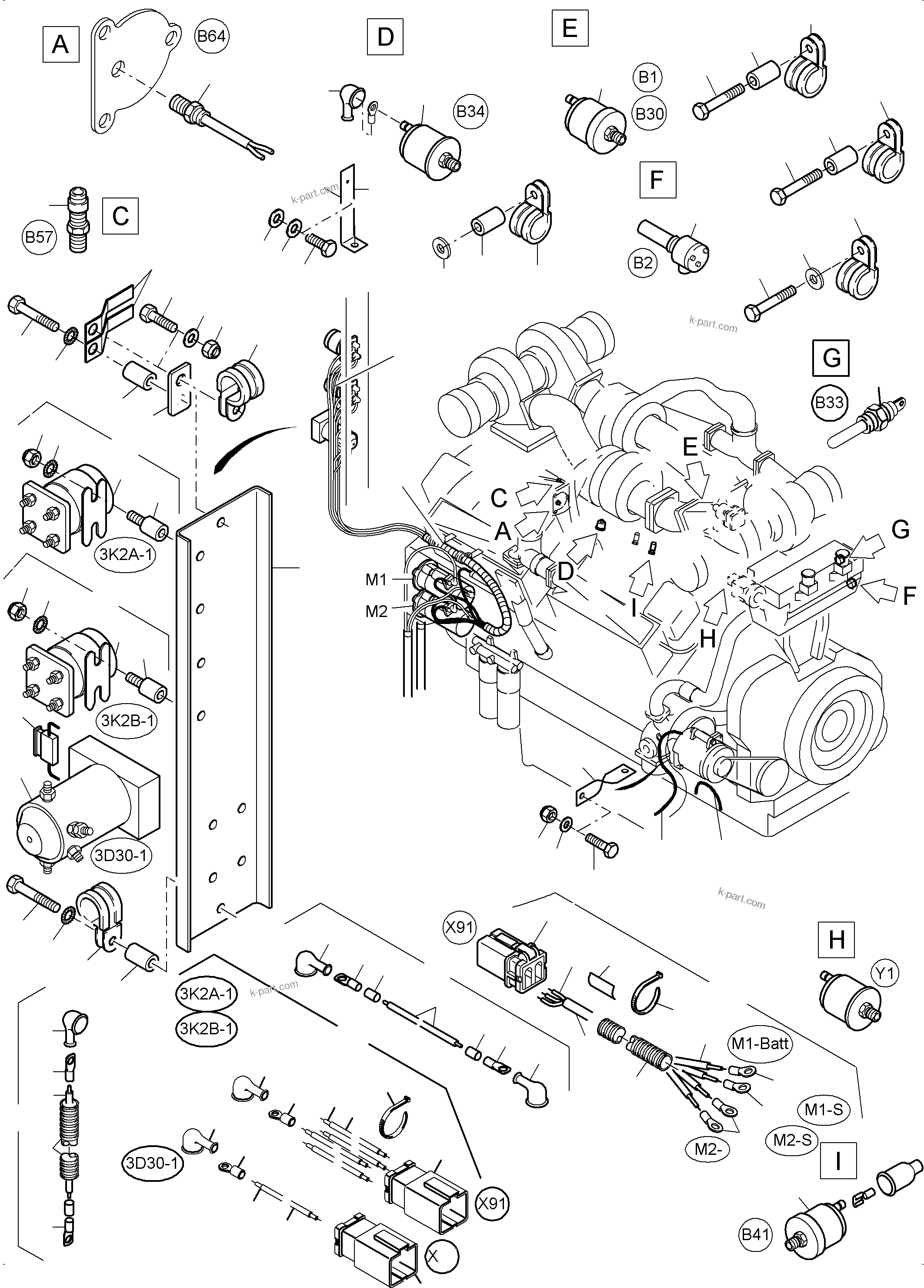 Komatsu parts book diagram for PC3000-6 S/N 46228: CABLES - ENGINE KOMTRAX