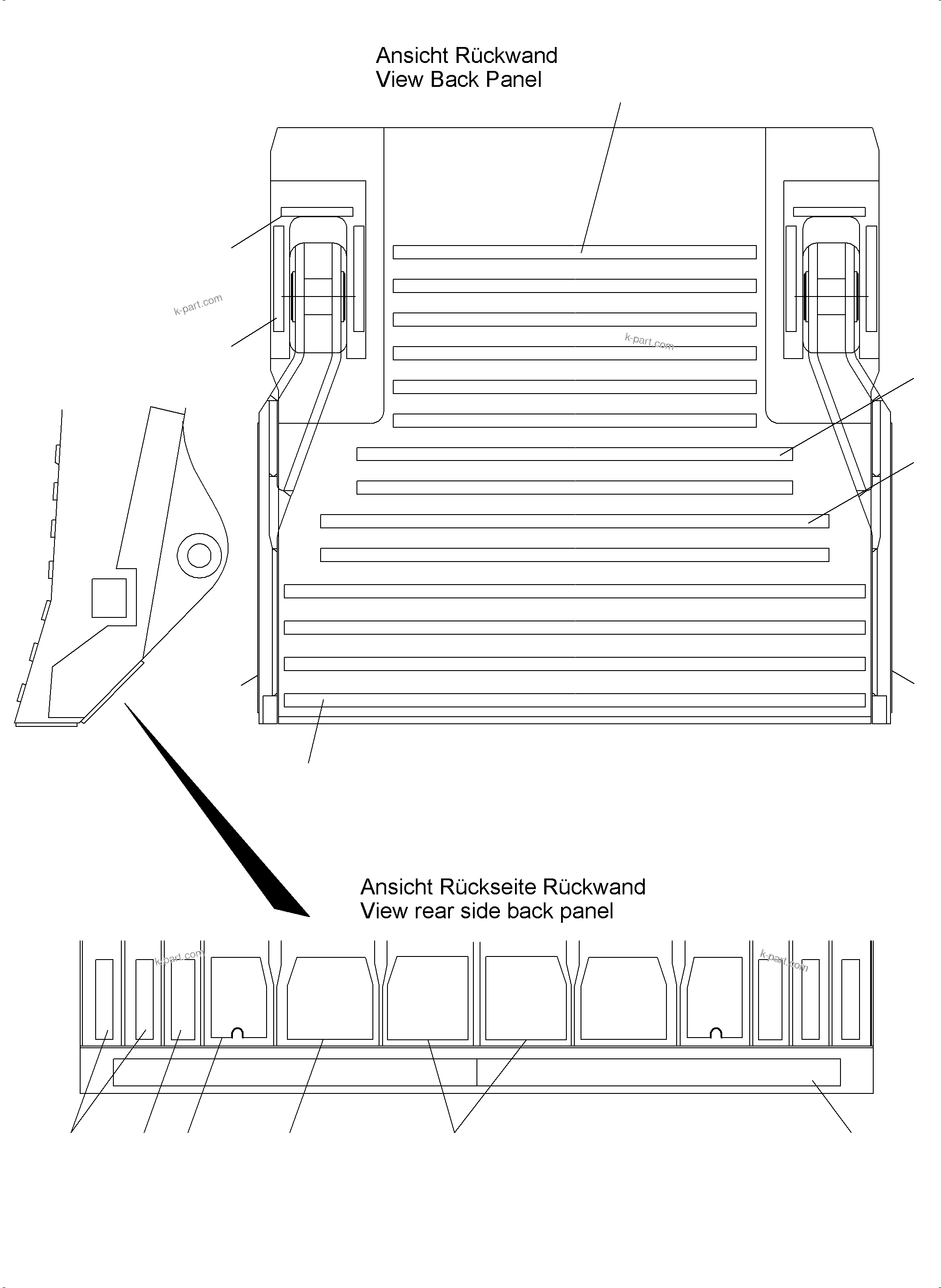 Komatsu parts book diagram for PC3000-6 S/N 46228: WEAR PACKAGE BACK PANEL AND BULLCLAM 12M3 WP4