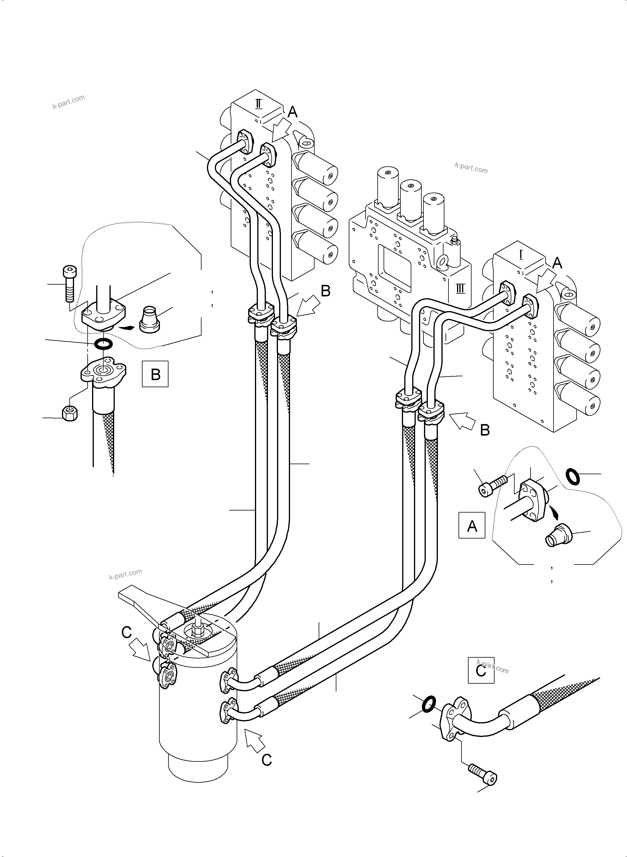 Komatsu parts book diagram for PC3000-6E S/N 46231: PRESSURE LINES (P) CONTROL BLOCKS - ROTARY JOINT