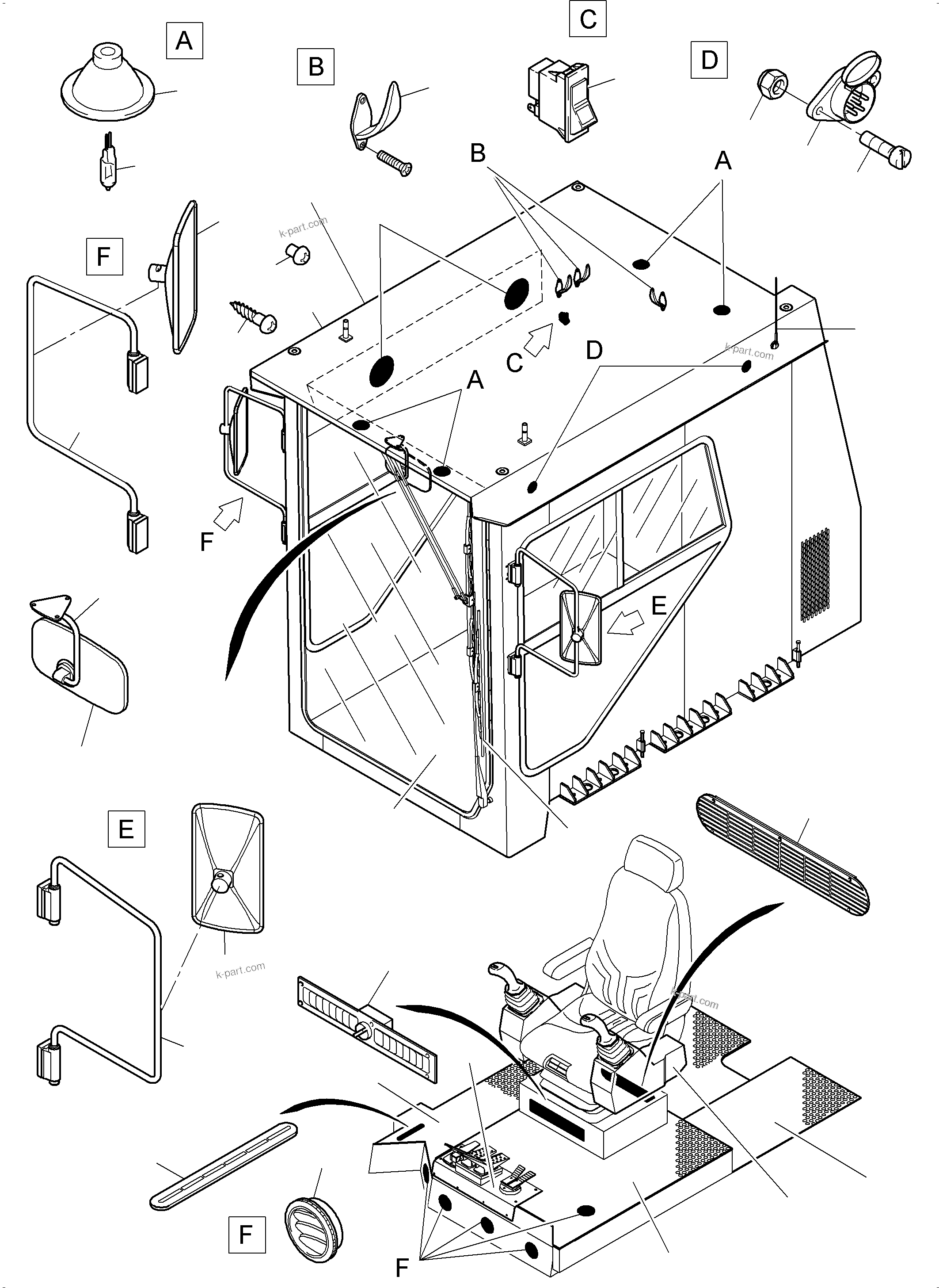 Komatsu parts book diagram for PC3000-6E S/N 46231: OPERATOR'S CAB