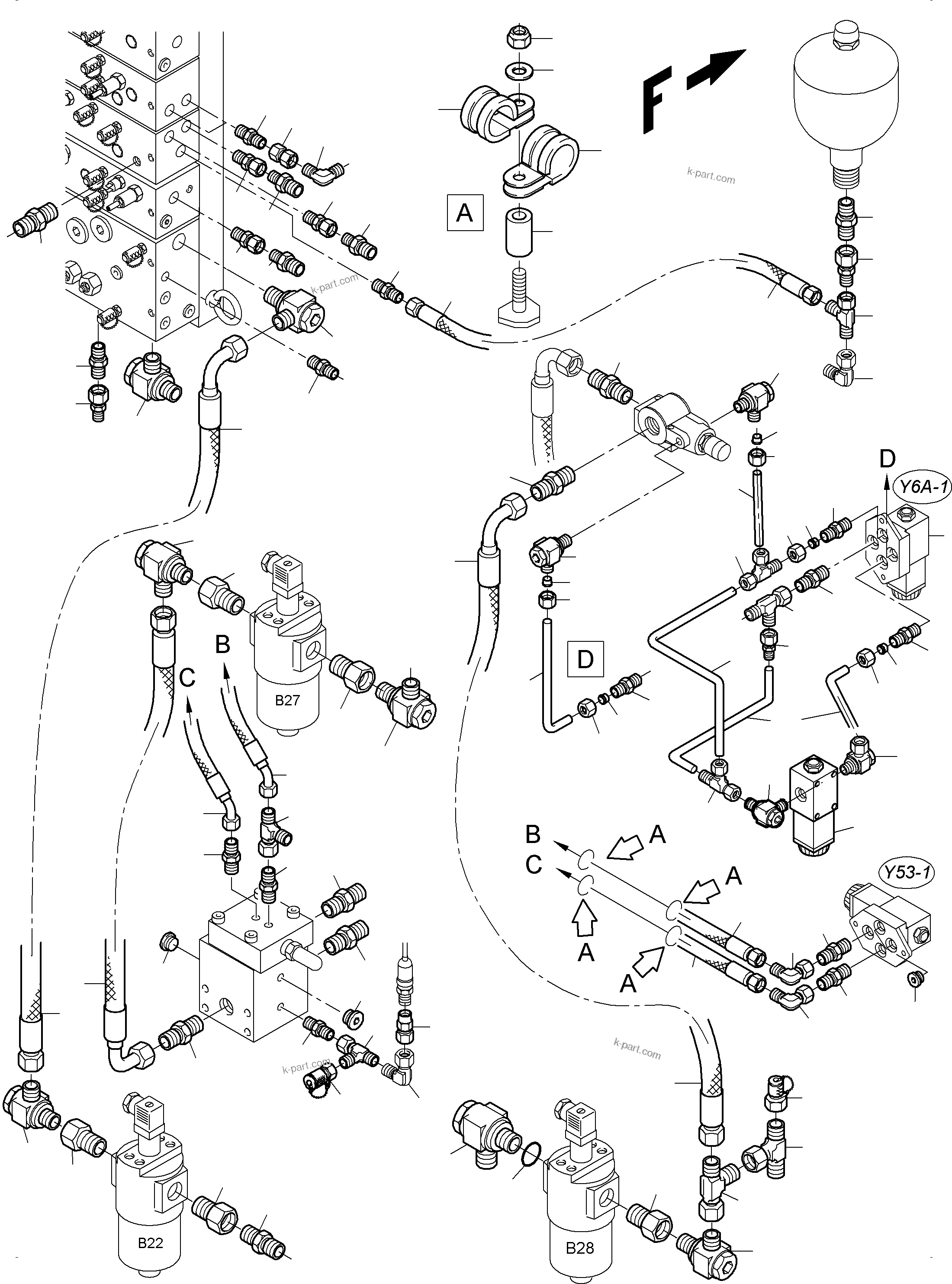 Komatsu parts book diagram for PC3000-6E S/N 46231: CONTROL- AND FILTER PLATE