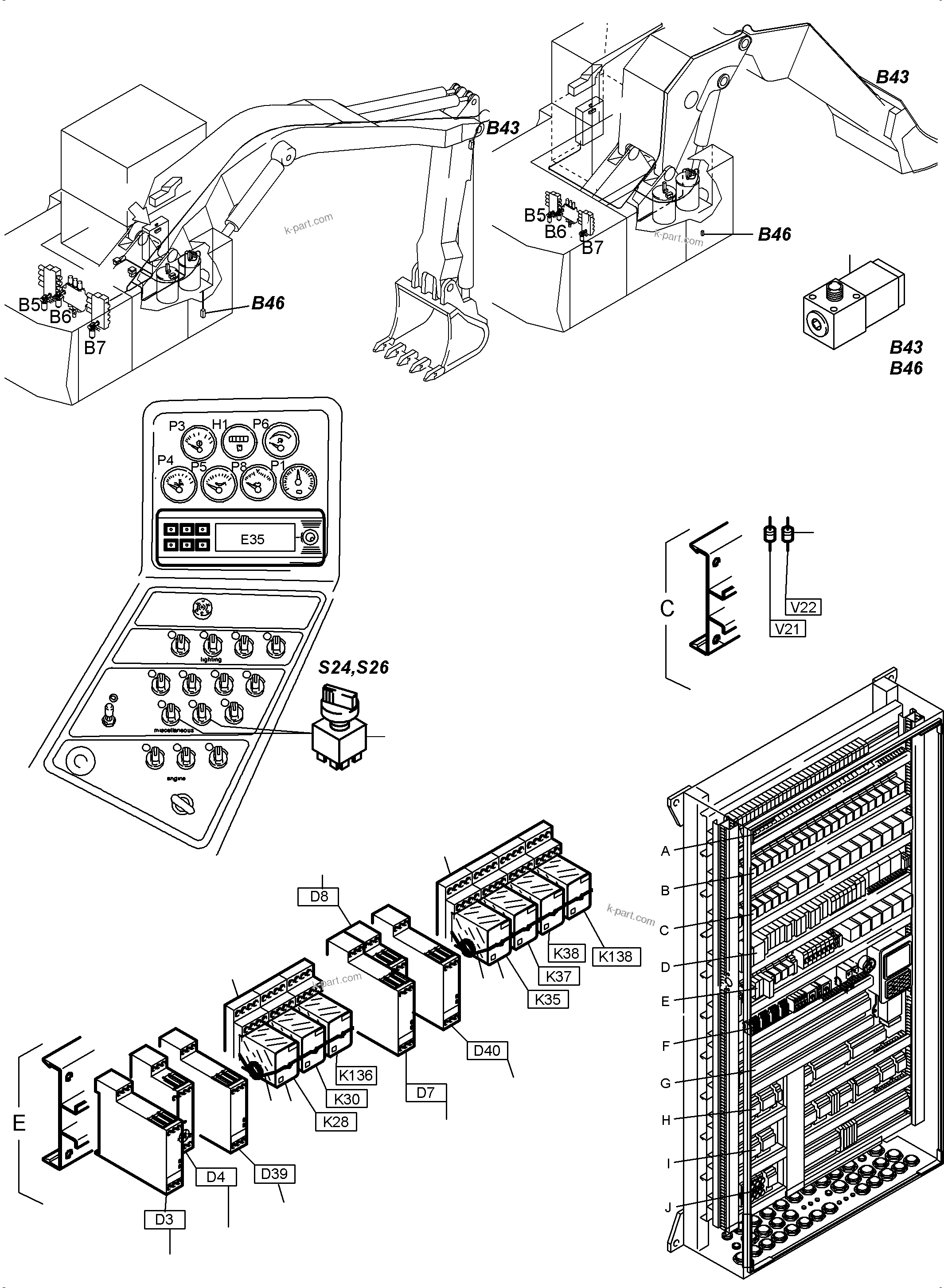 Komatsu parts book diagram for PC3000-6E S/N 46231: ELECTRICAL PARTS LUBRICATION