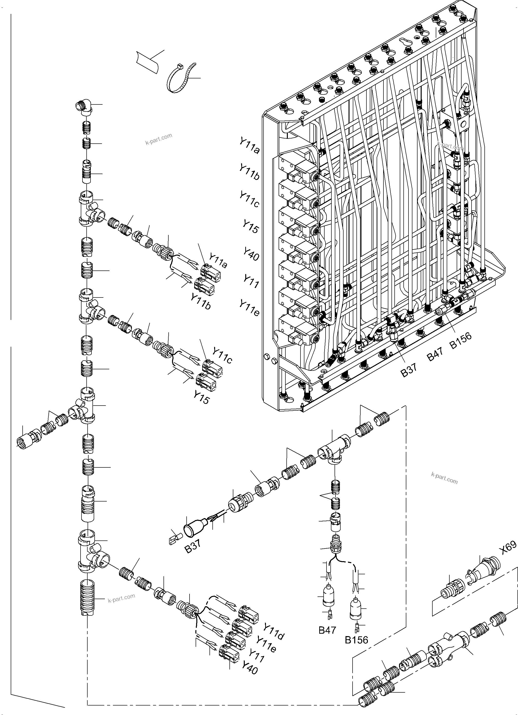 Komatsu parts book diagram for PC3000-6E S/N 46231: CABLES - PILOT CONTROL FRAME