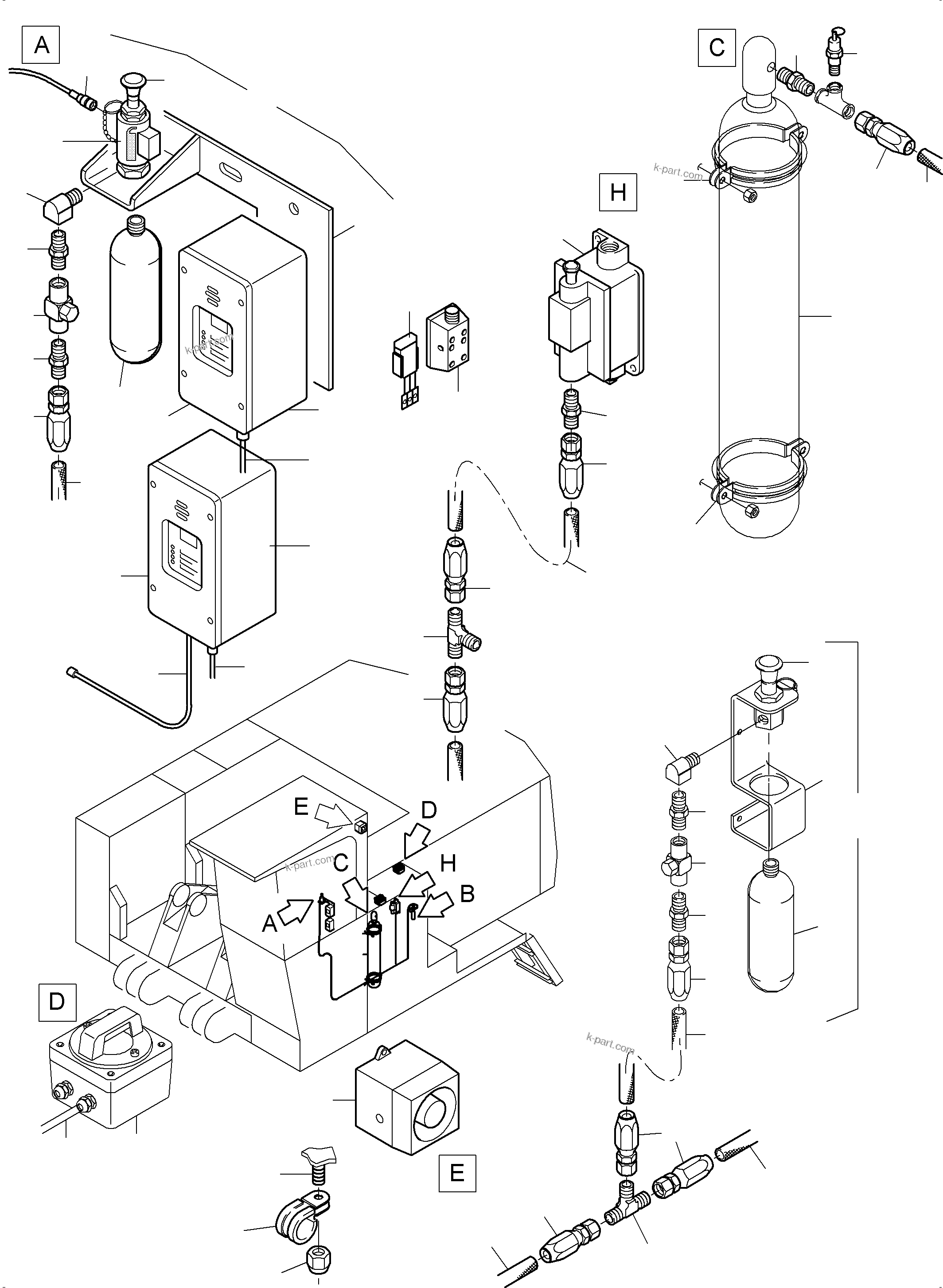 Komatsu parts book diagram for PC3000-6E S/N 46231: ACTUATING SYSTEM, HANDOPERATED
