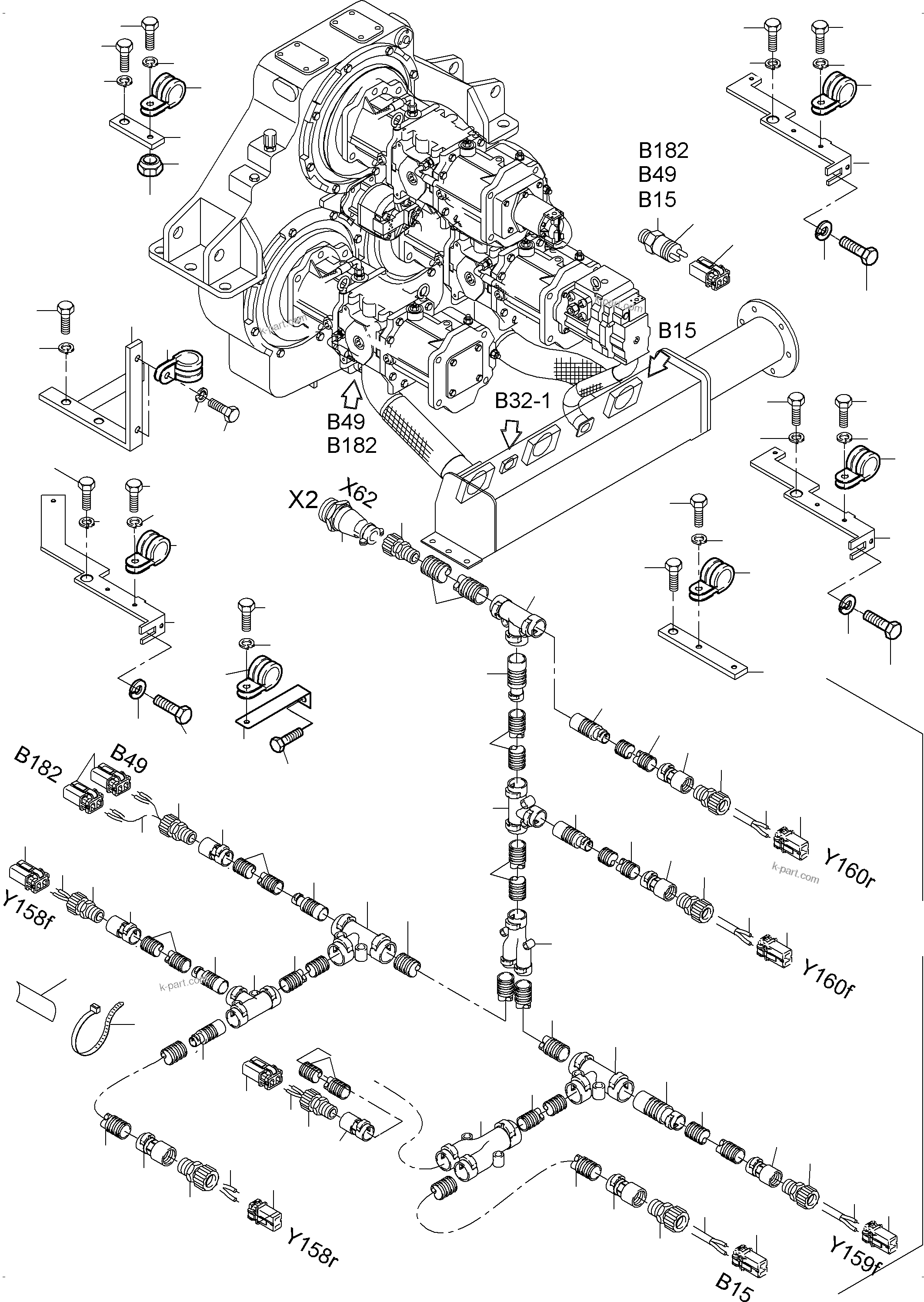 Komatsu parts book diagram for PC3000-6E S/N 46231: CABLES - PUMP DISTRIBUTOR GEAR