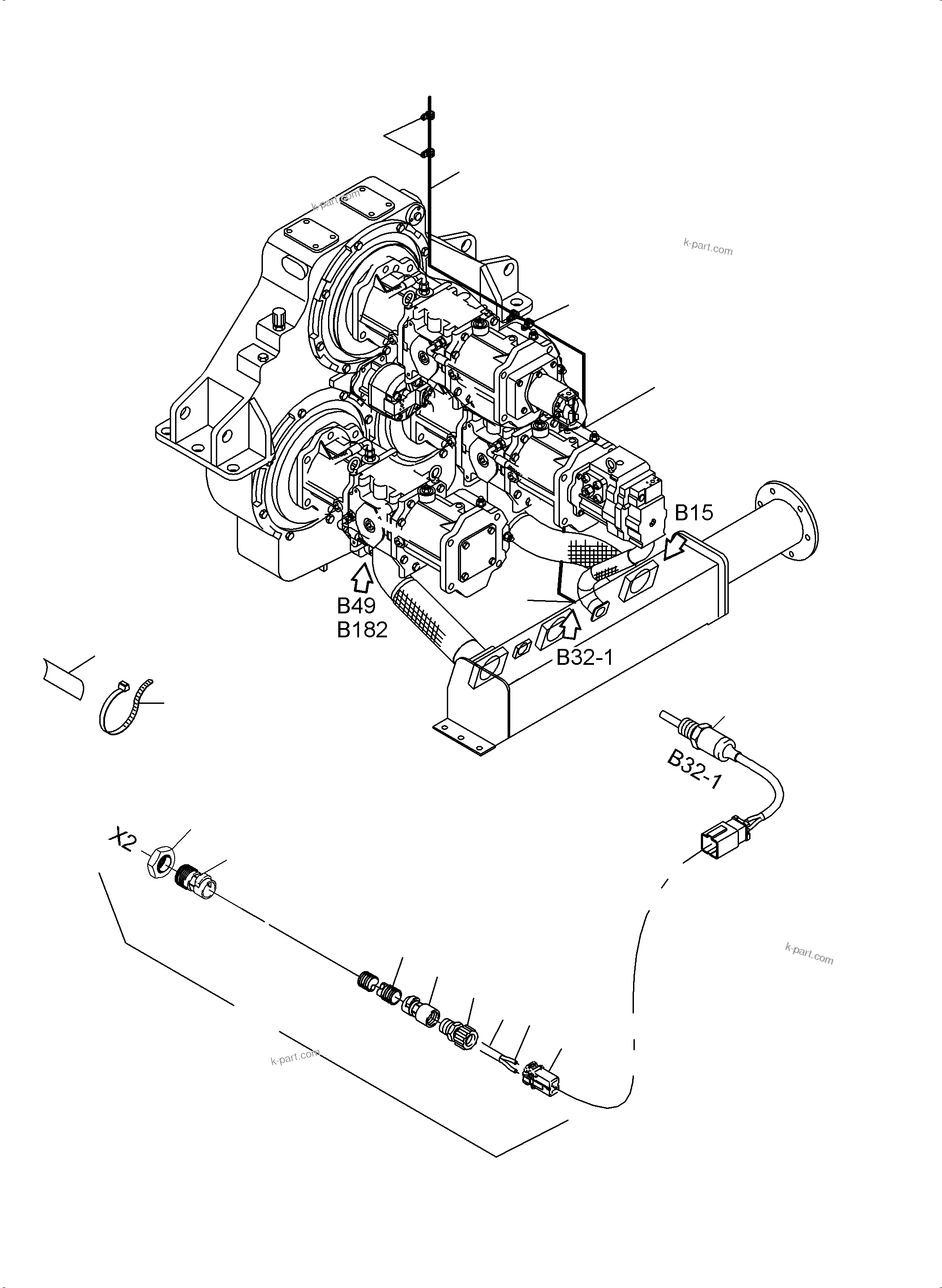 Komatsu parts book diagram for PC3000-6E S/N 46231: CABLES - PUMP DISTRIBUTOR GEAR