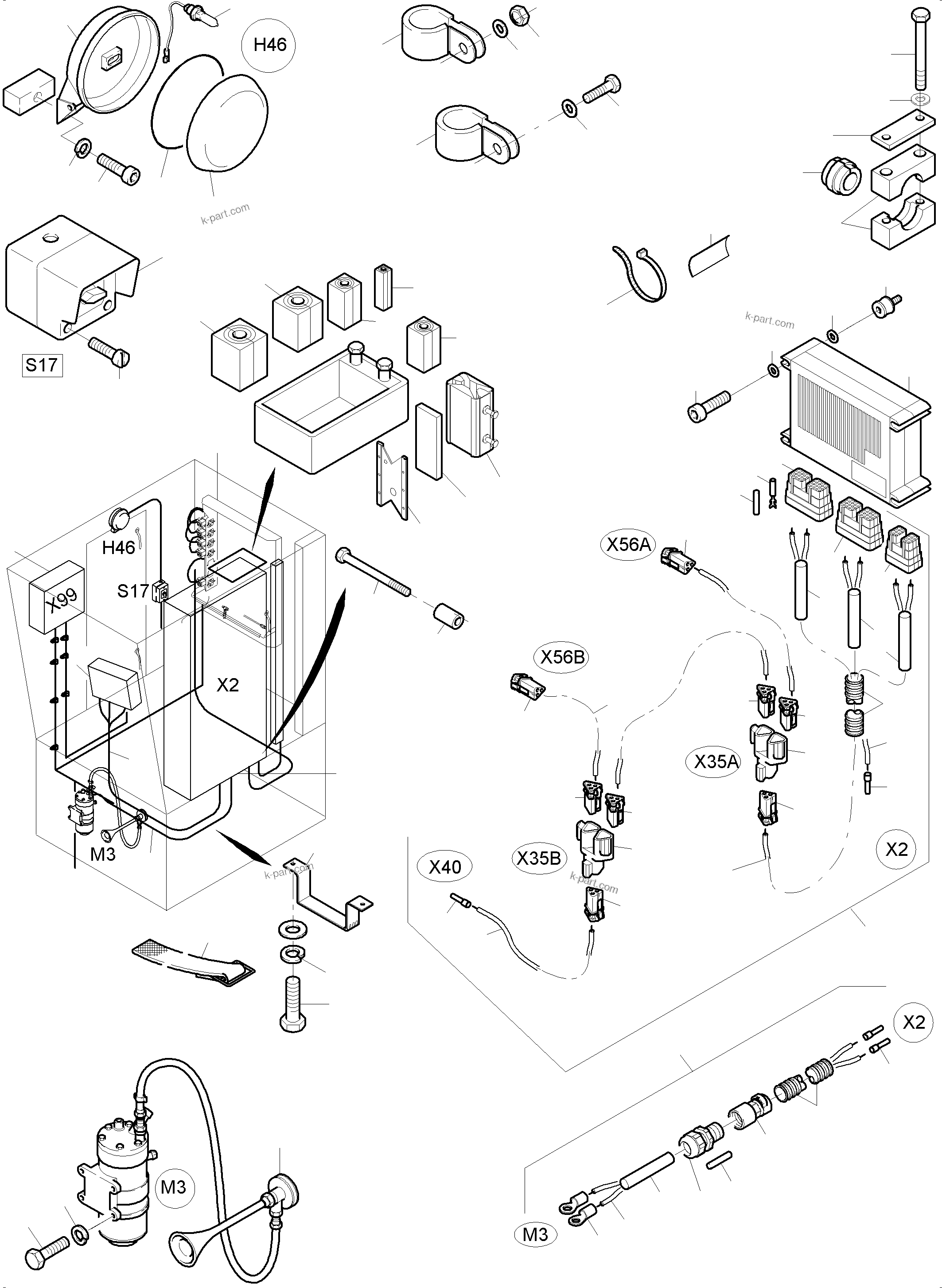 Komatsu parts book diagram for PC3000-6E S/N 46231: ELECTRIC - CAB SUPPORT KOMTRAX PLUS