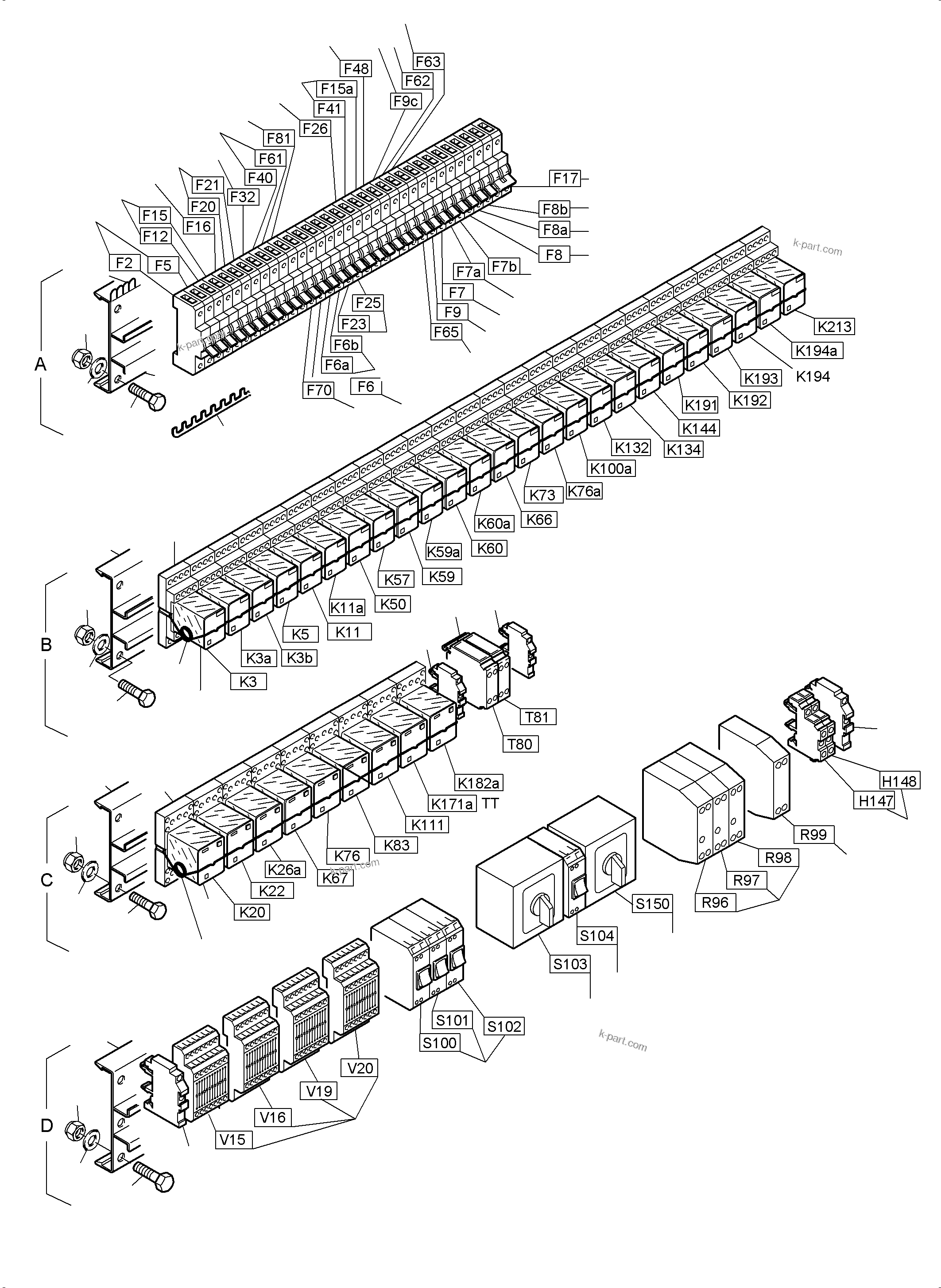 Komatsu parts book diagram for PC3000-6E S/N 46231: MAIN SWITCH BOX X2 IN CAB SUPPORT KOMTRAX