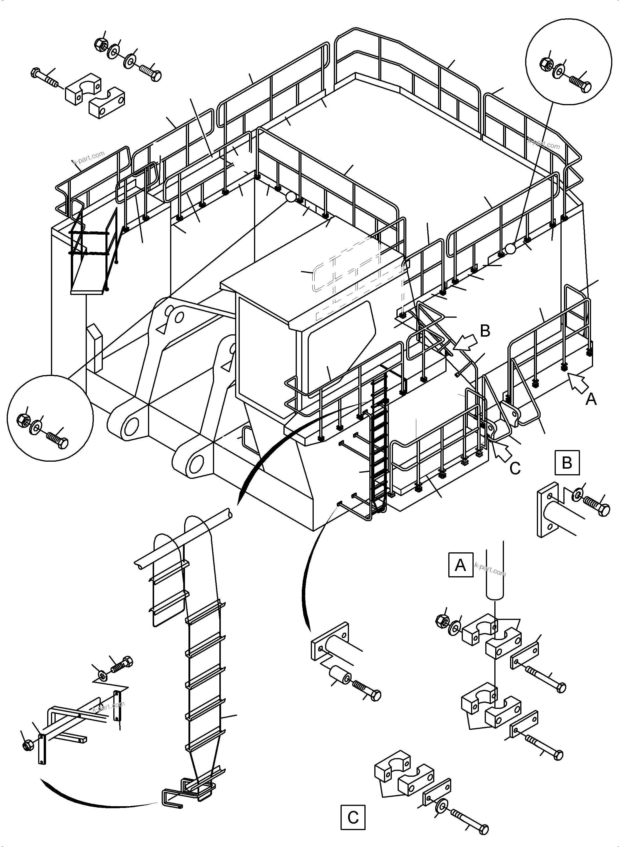 Komatsu parts book diagram for PC3000-6E S/N 46231: LADDERS AND RAILS