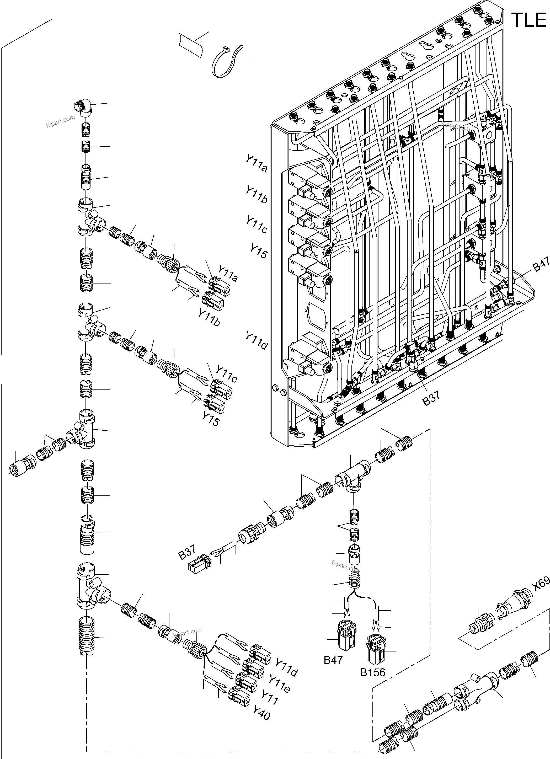 Komatsu parts book diagram for PC3000-6 S/N 46247: CABLES - PILOT CONTROL FRAME