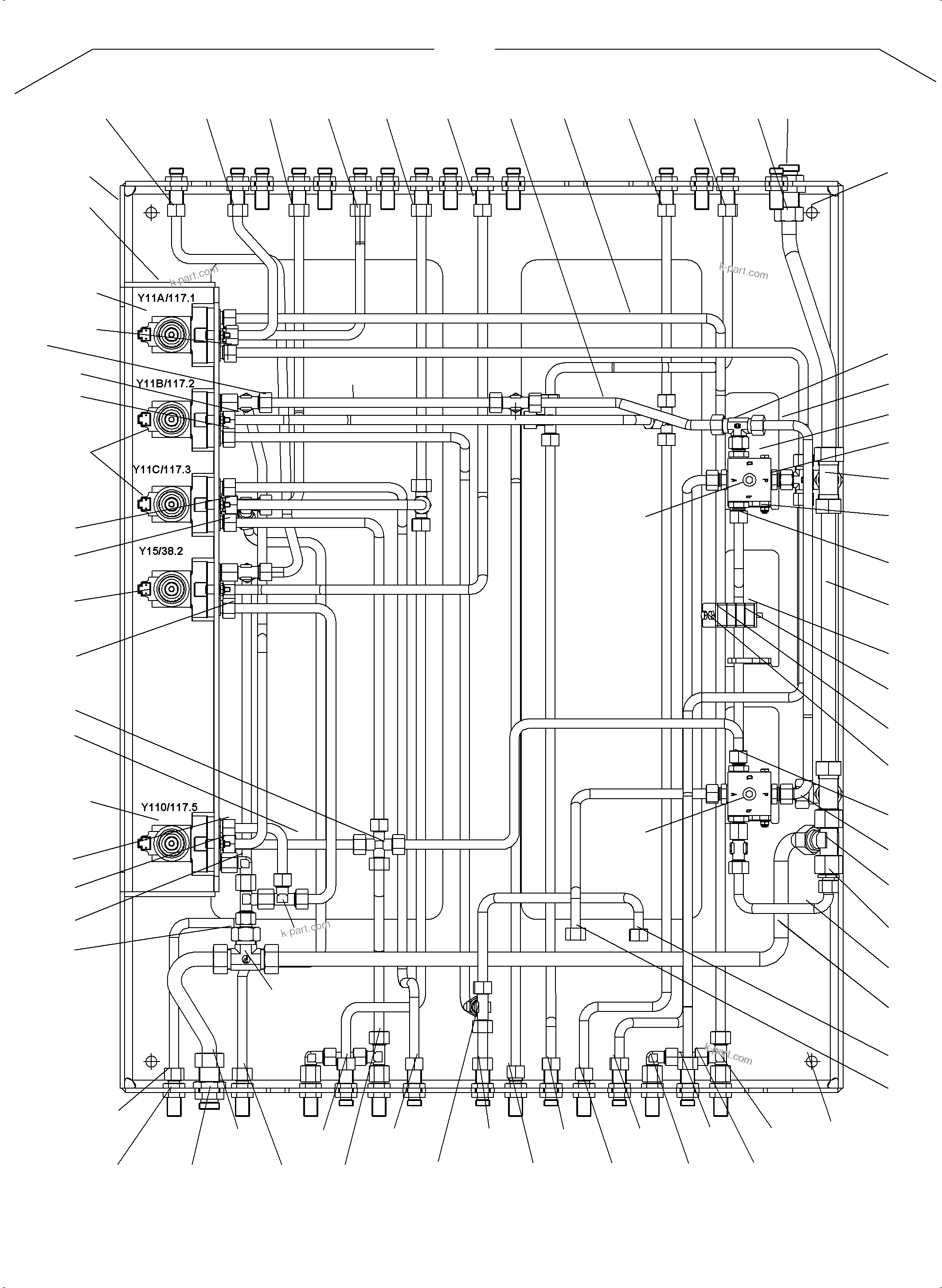 Komatsu parts book diagram for PC3000-6 S/N 46247: PIPES - PILOT CONTROL PLATE (BE)